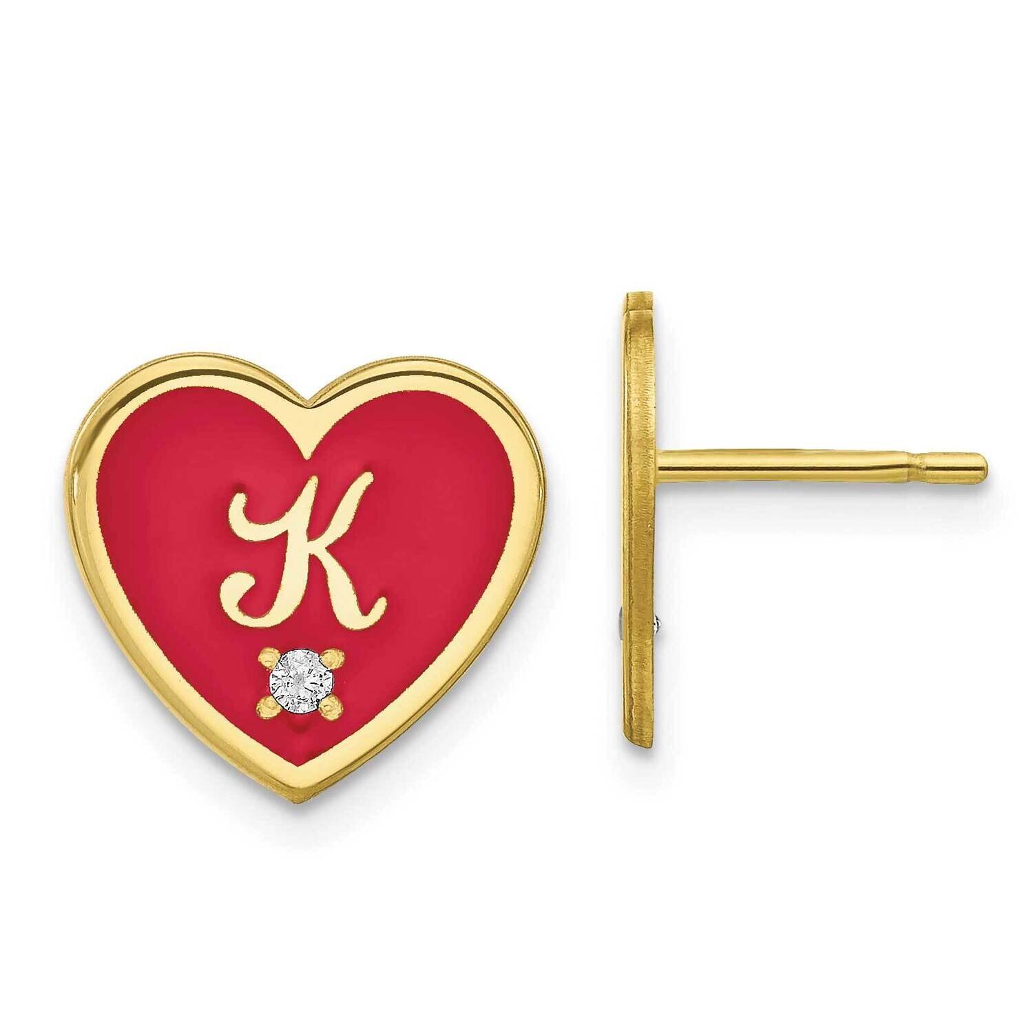 Initial Epoxied Heart with Diamond Post Earrings 10k Gold 10XNA1164Y