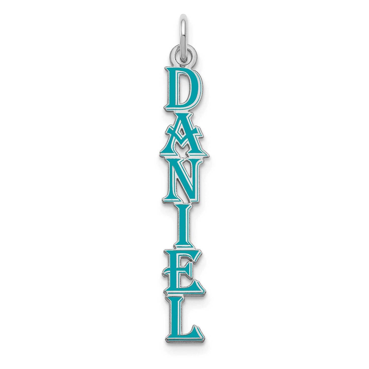 Algerian Font Vertical Name Plate with Epoxy Charm 10k White Gold 10XNA1167W