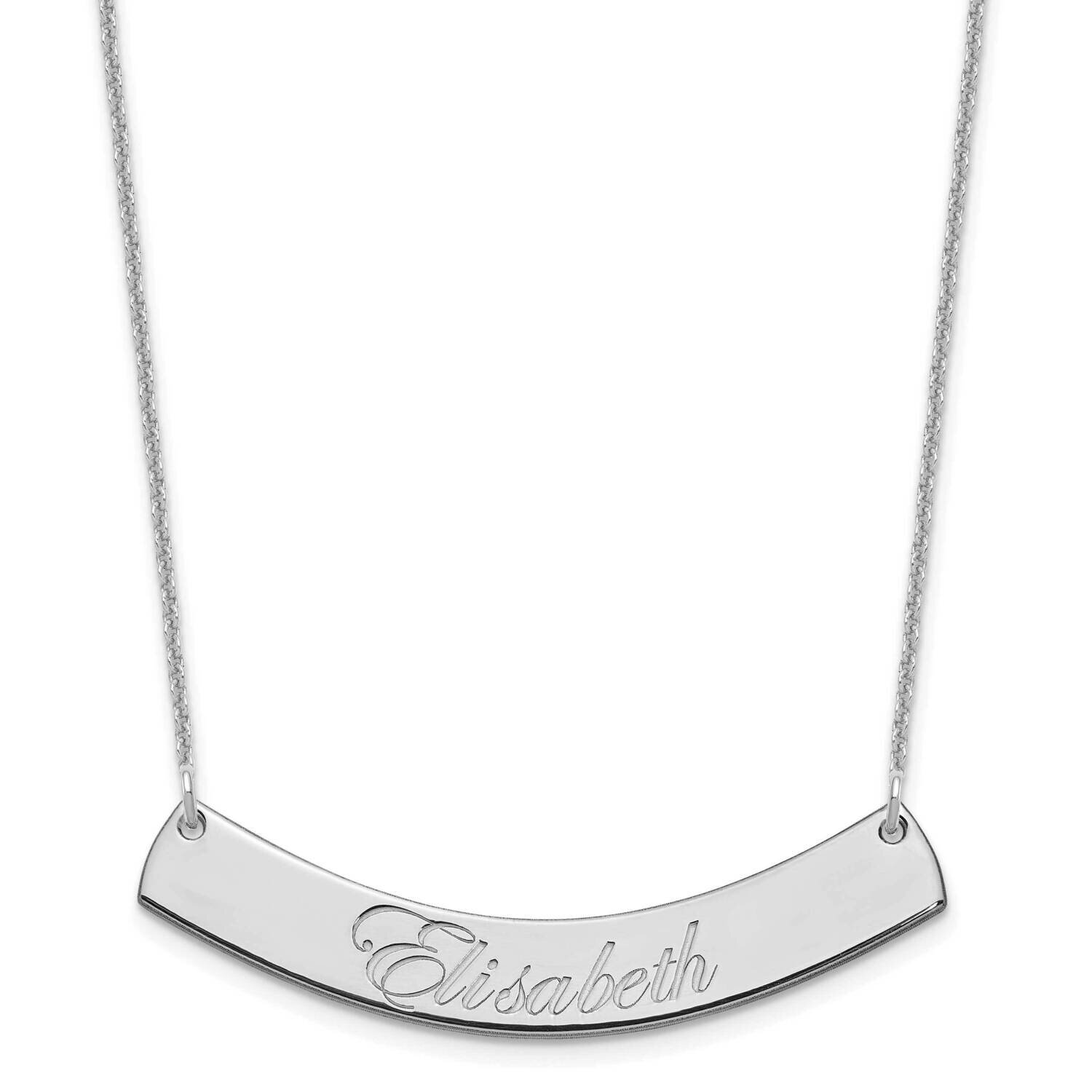 Polished Curved Edwardian Script Bar Necklace 10k White Gold Medium 10XNA1222W, MPN: 10XNA1222W,