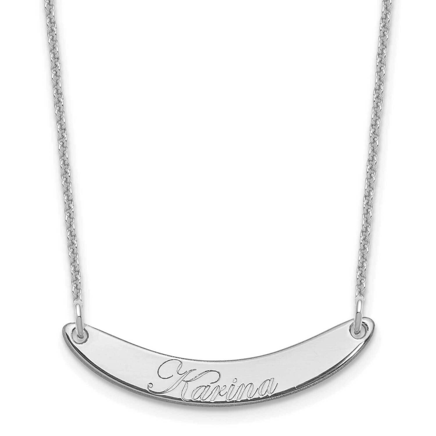 Polished Curved Edwardian Script Bar Necklace 10k White Gold Small 10XNA1235W