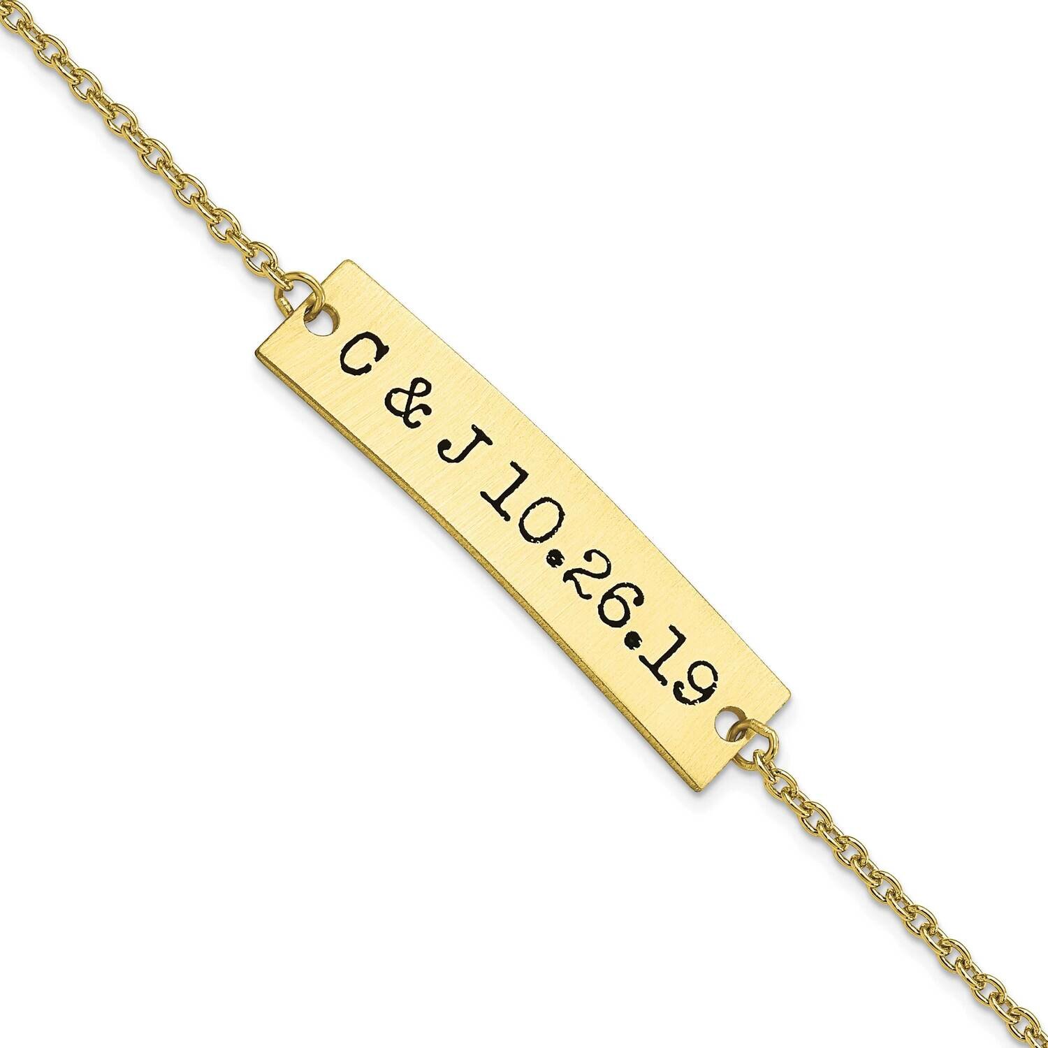 Couple&#39;s Initials and Date Antiqued Bar Bracelet 7 Inch 10k Gold Brushed 10XNA659Y, MPN: 10XNA659Y,