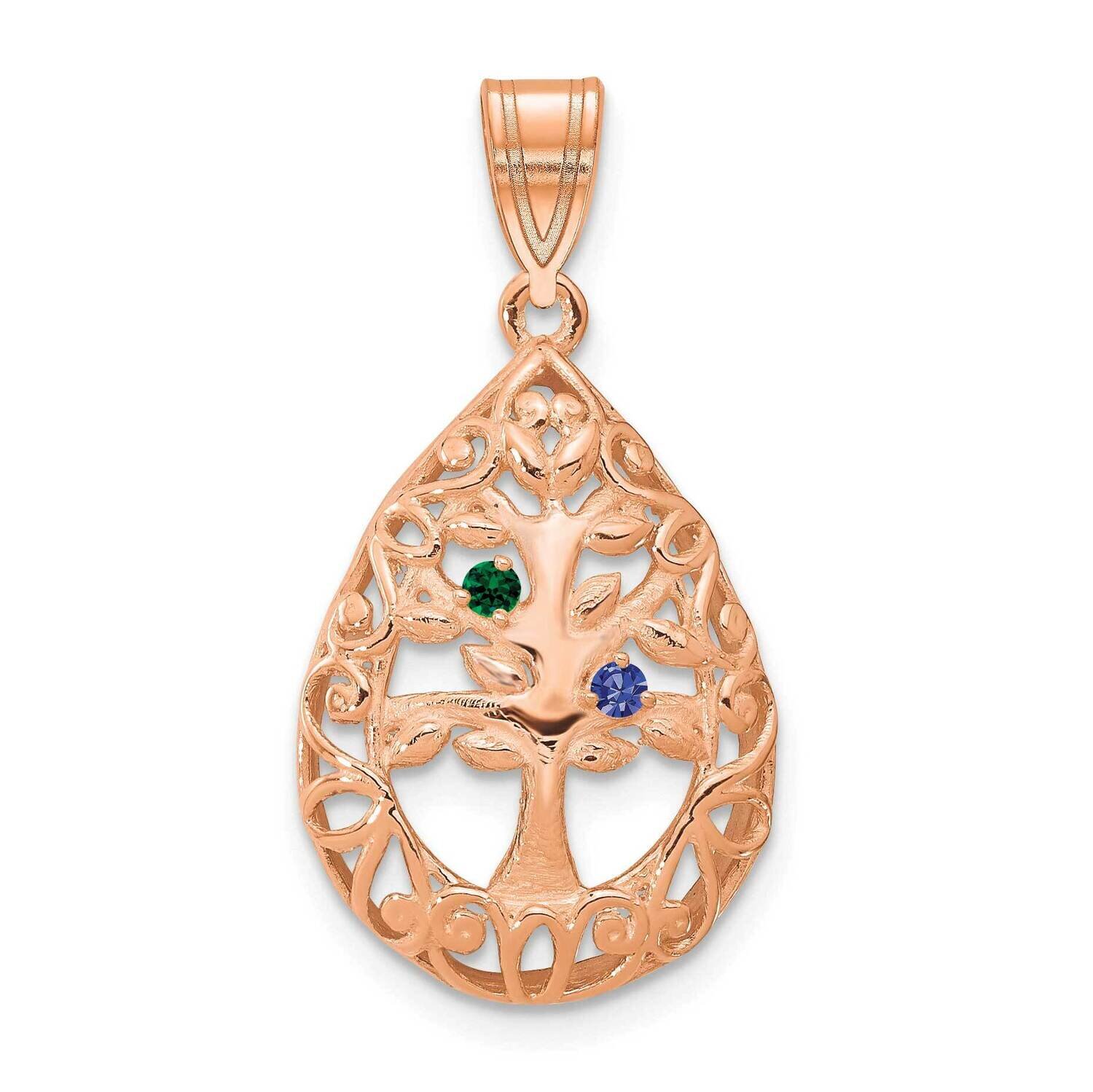 2 Birthstone Tree Of Life Tear Drop Pendant 10k Rose Gold 10XNA908/2R, MPN: 10XNA908/2R,