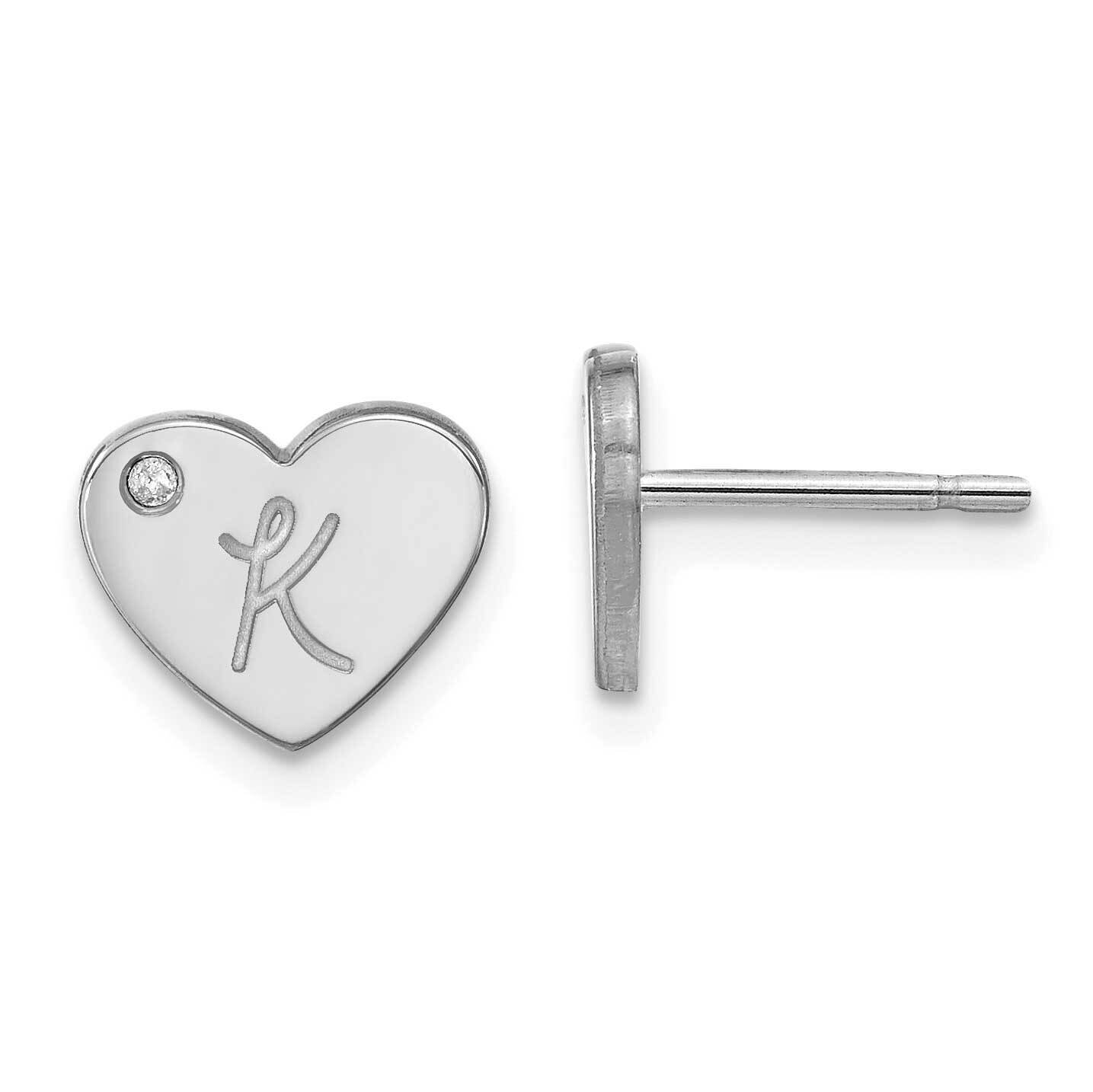 Initial Heart with Diamond Post Earrings 10k White Gold 10XNE149W