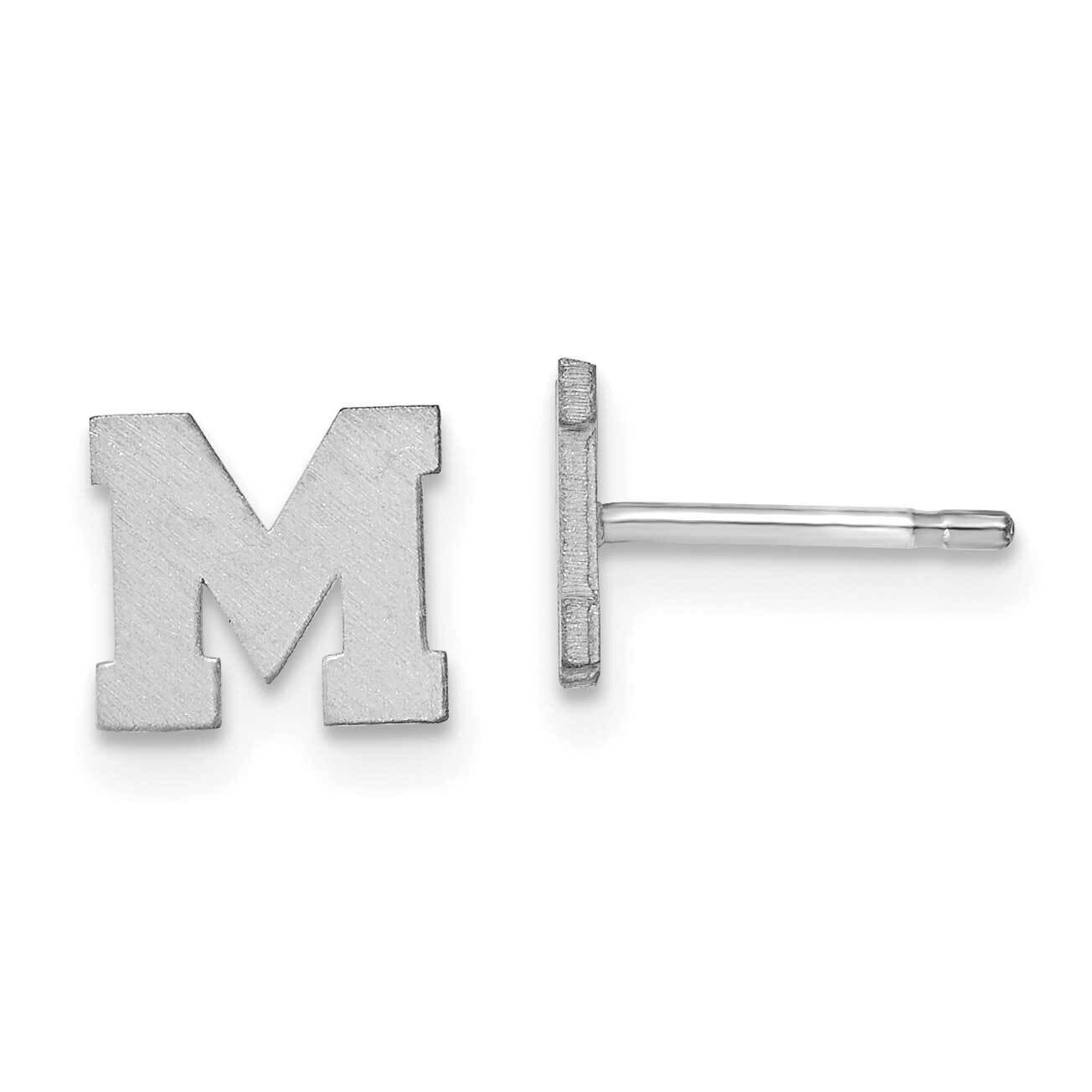 Initial Letter M Post Earrings 10k White Gold Brushed 10XNE45W/M