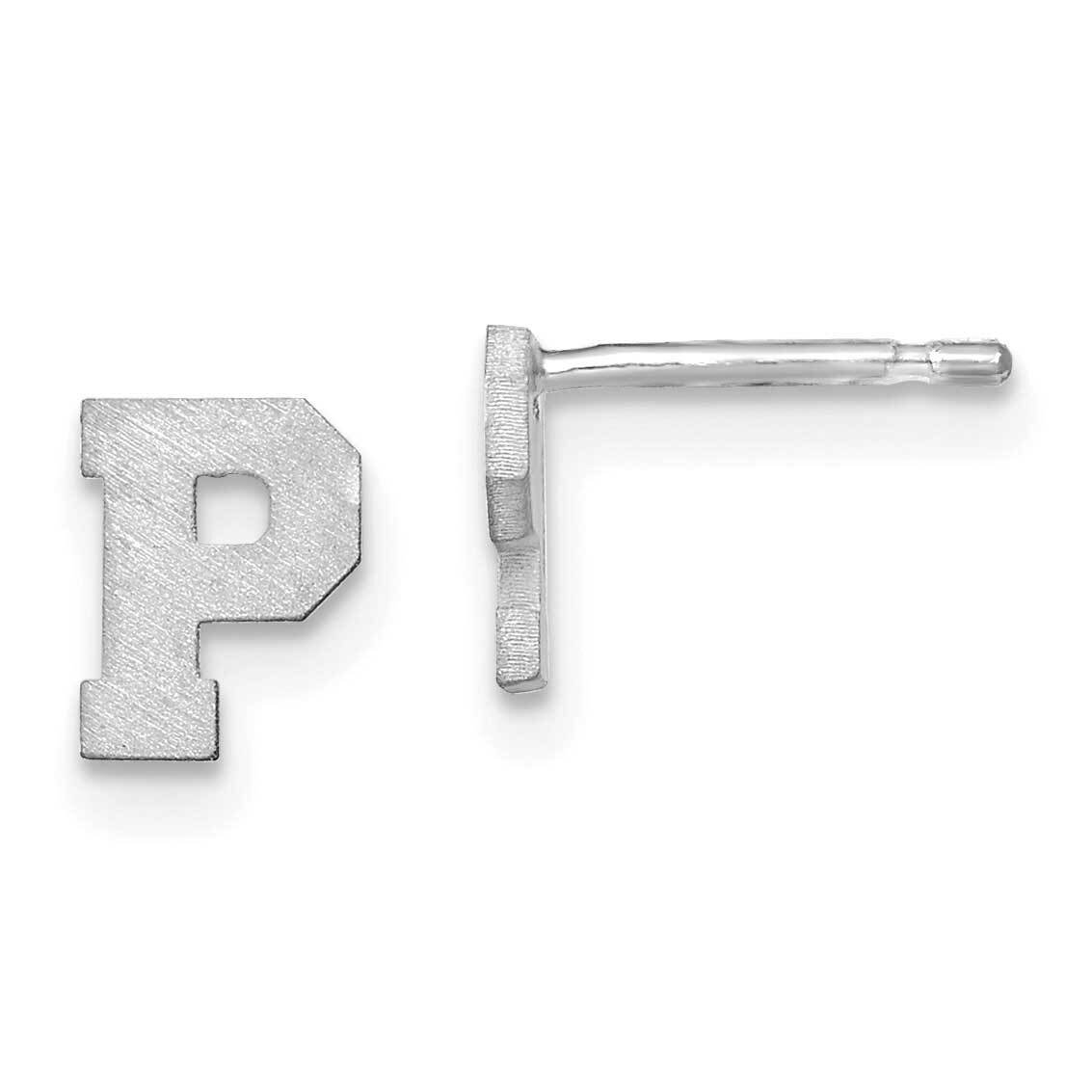Initial Letter P Post Earrings 10k White Gold Brushed 10XNE45W/P