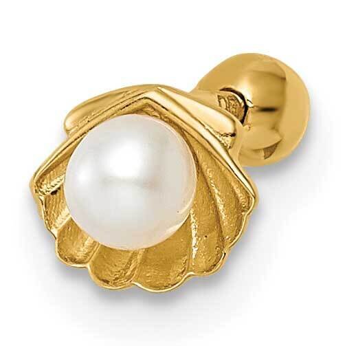 Scallop Shell with Freshwater Cultured Pearl Labret Stud 14k Gold BD178