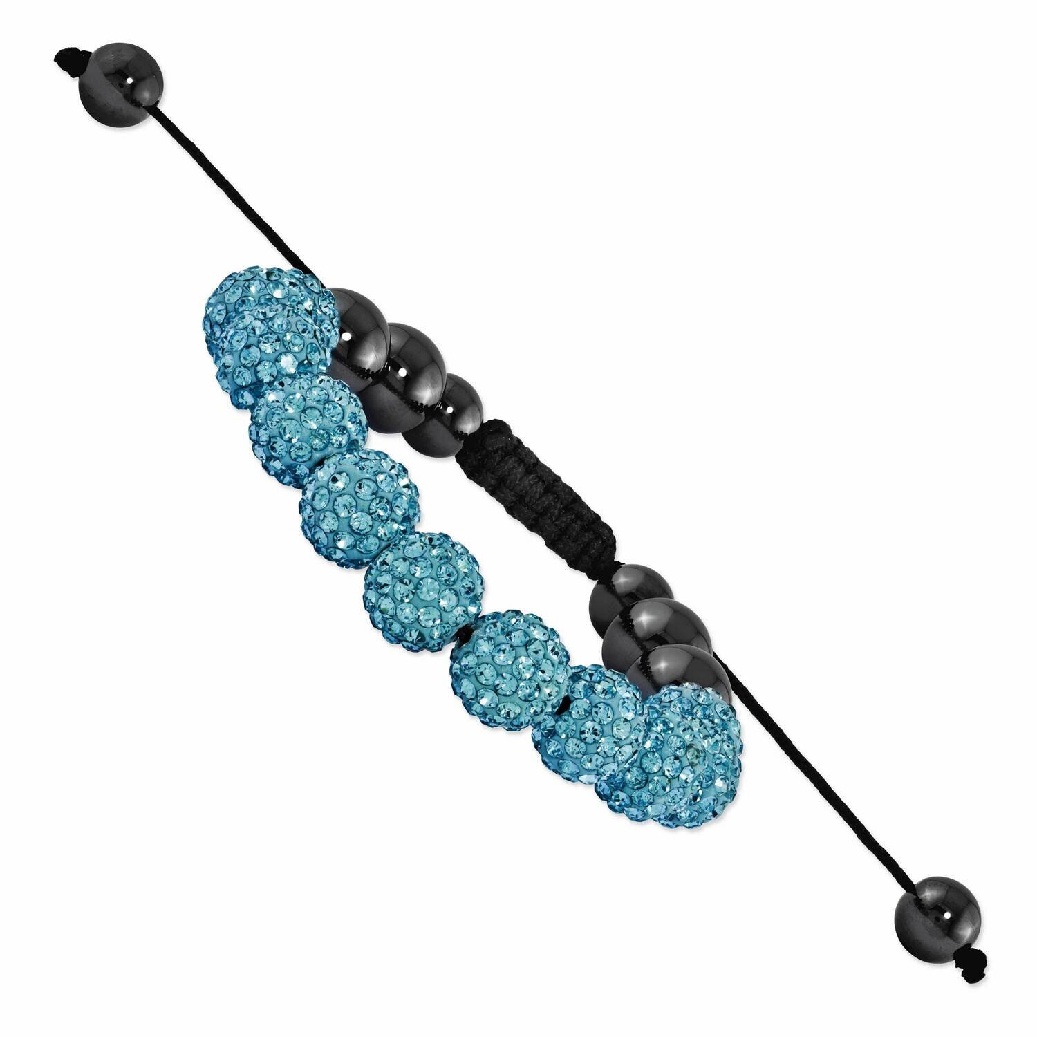 10mm Turquoise Crystal & Hematite Beads Black Cord Bracelet BF1457