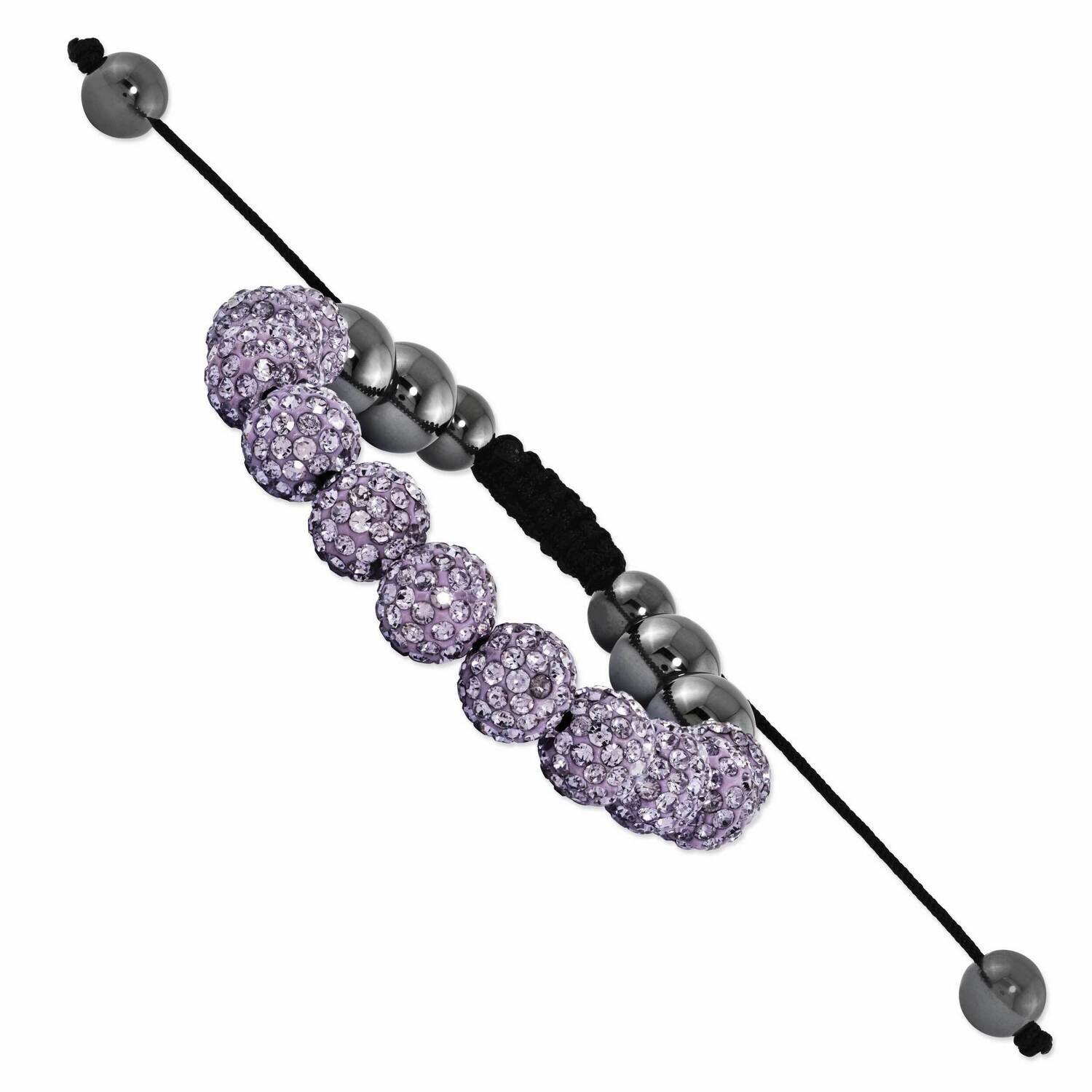 10mm Light Purple Crystal and Hematite Beads Black Cord Bracelet BF1467, MPN: BF1467,