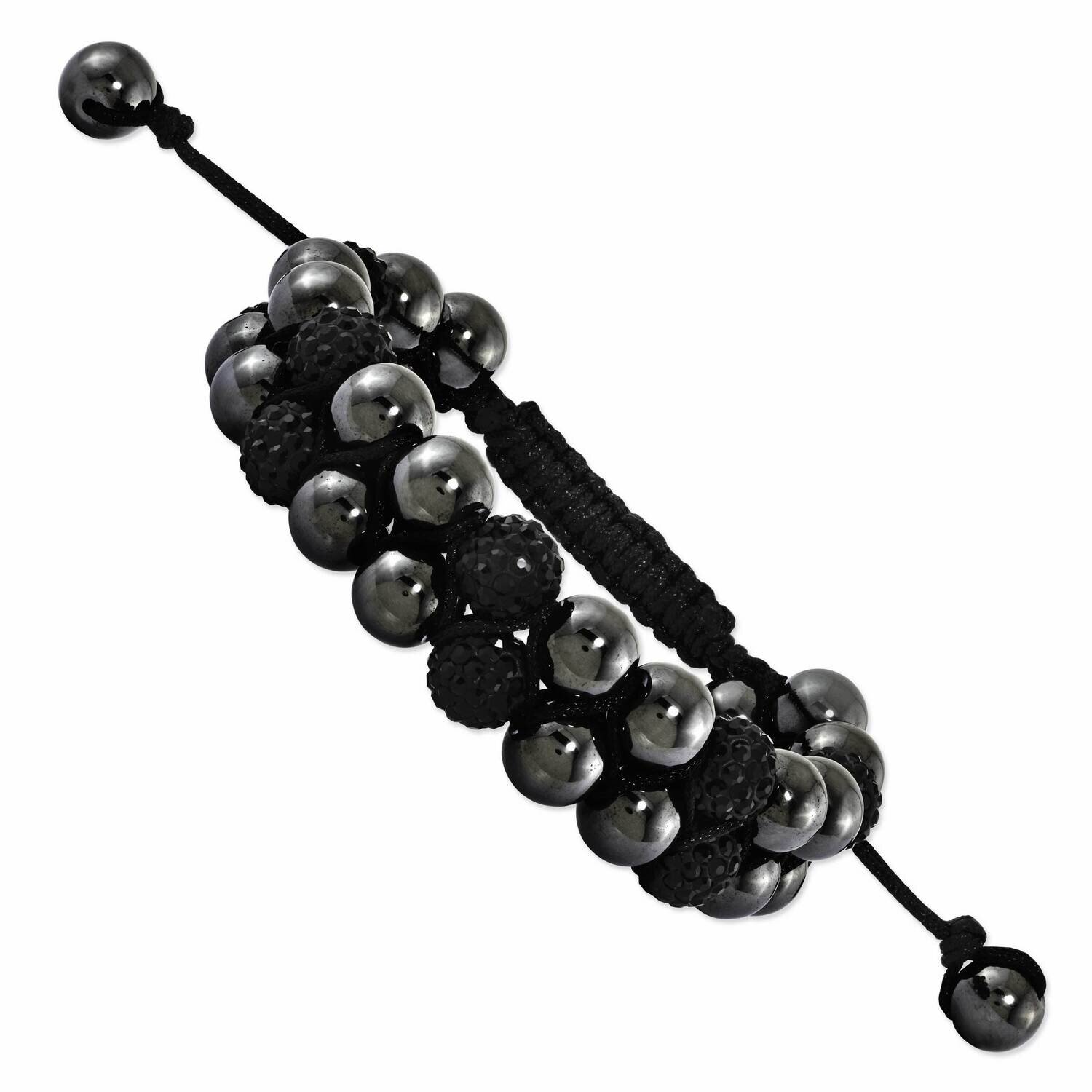 8mm Hematite Black Crystal Beads Double-Layer Black Cord Bracelet BF1584, MPN: BF1584,
