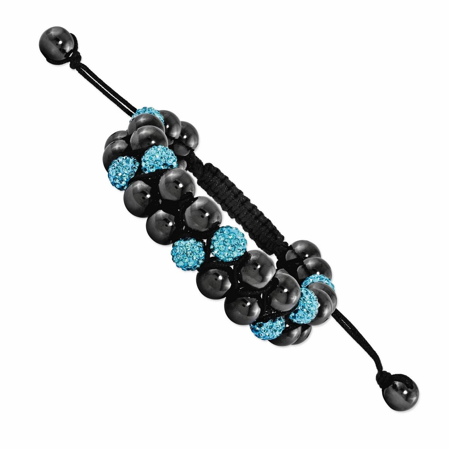 8mm Hematite & Blue Crystal Bead Double Row Black Cord Bracelet BF1595