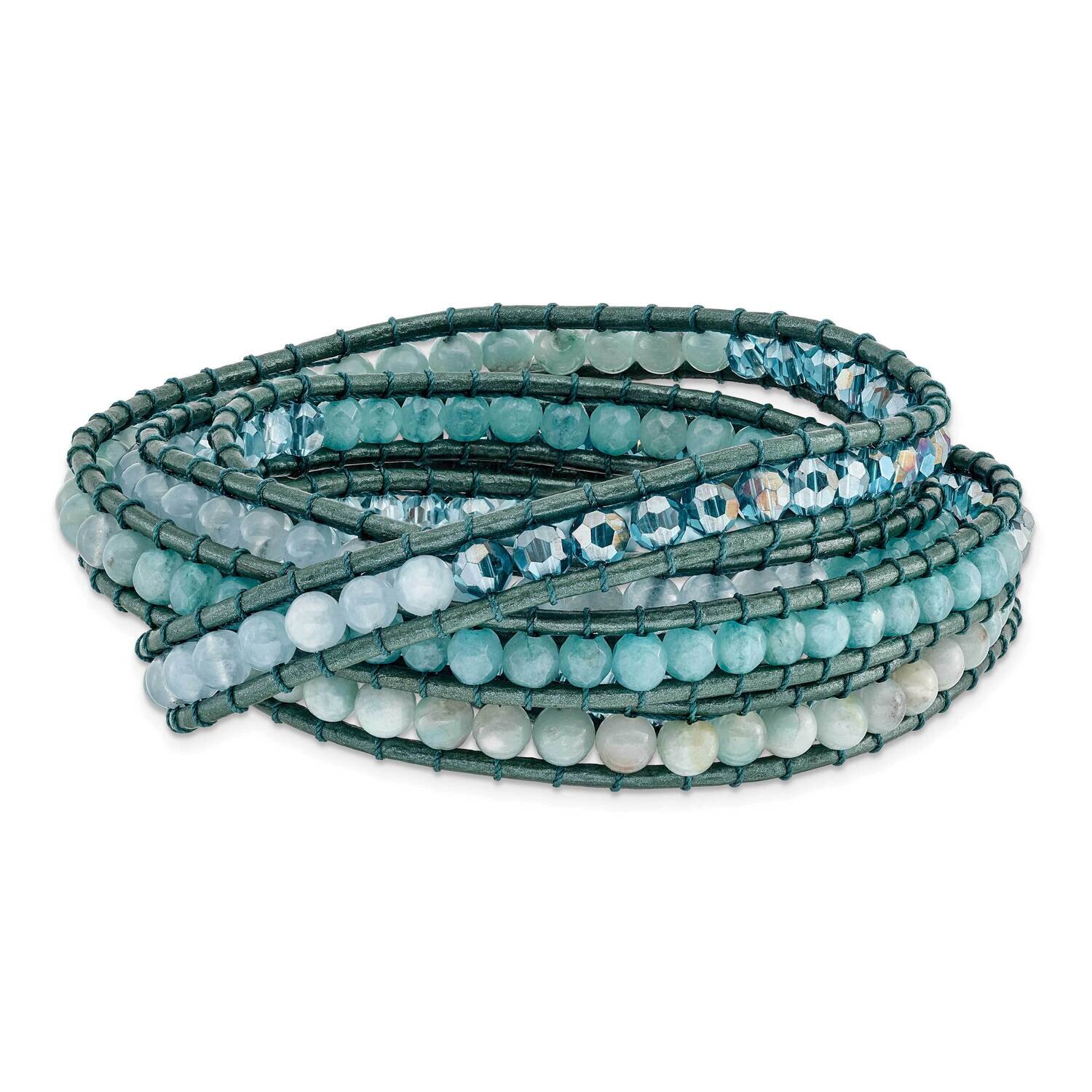 Amazonite Crystal Blue Quartz Leather Bracelet Multi-wrap BF2102