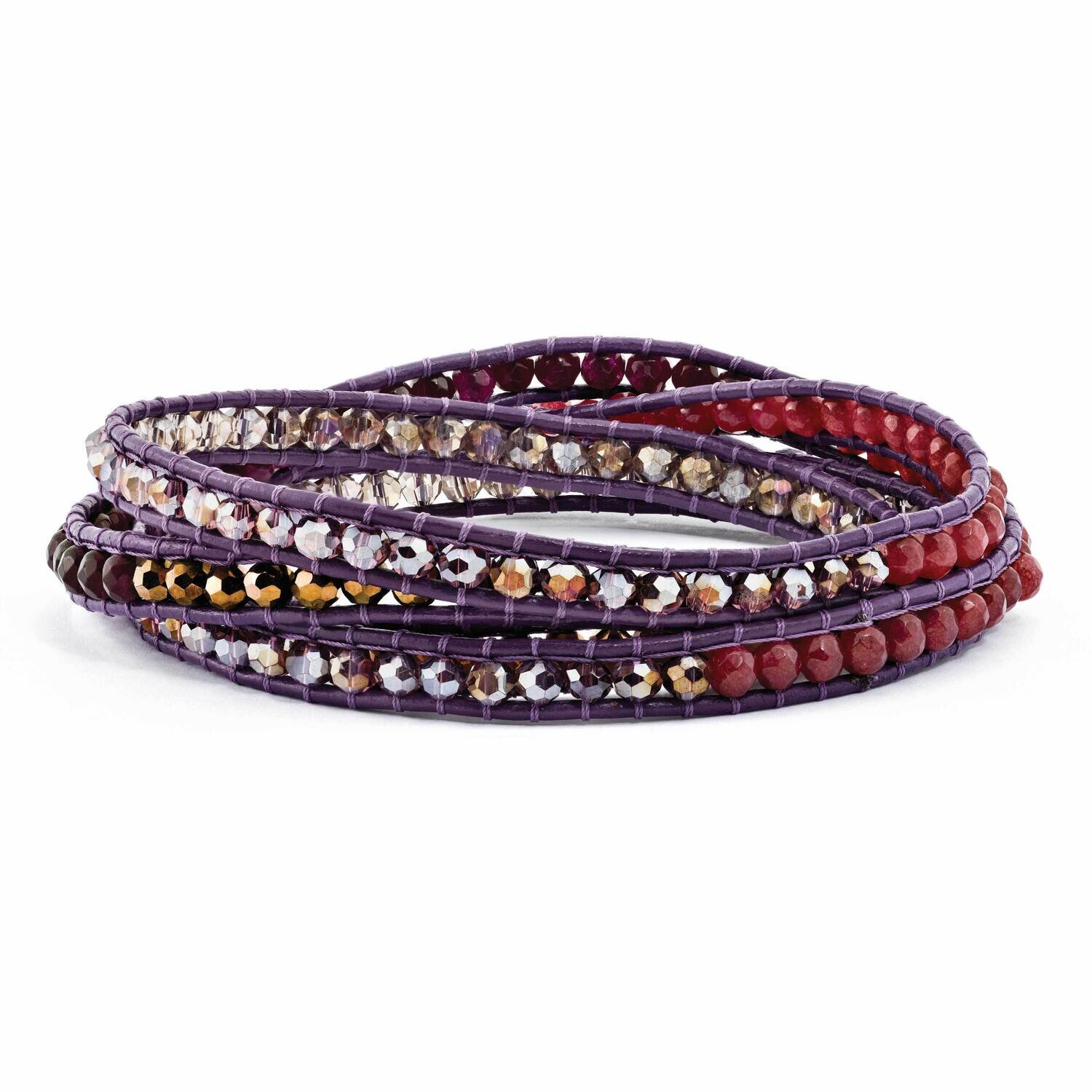 Multi Crystal and Multi Quartz Leather Bracelet Multi-wrap BF2106