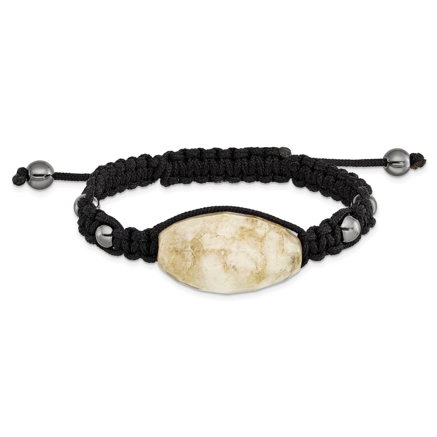 14X26mm Milky Crystal Agate with 5mm Hematite Beads Cord Bracelet BF2115, MPN: BF2115, 191101413407