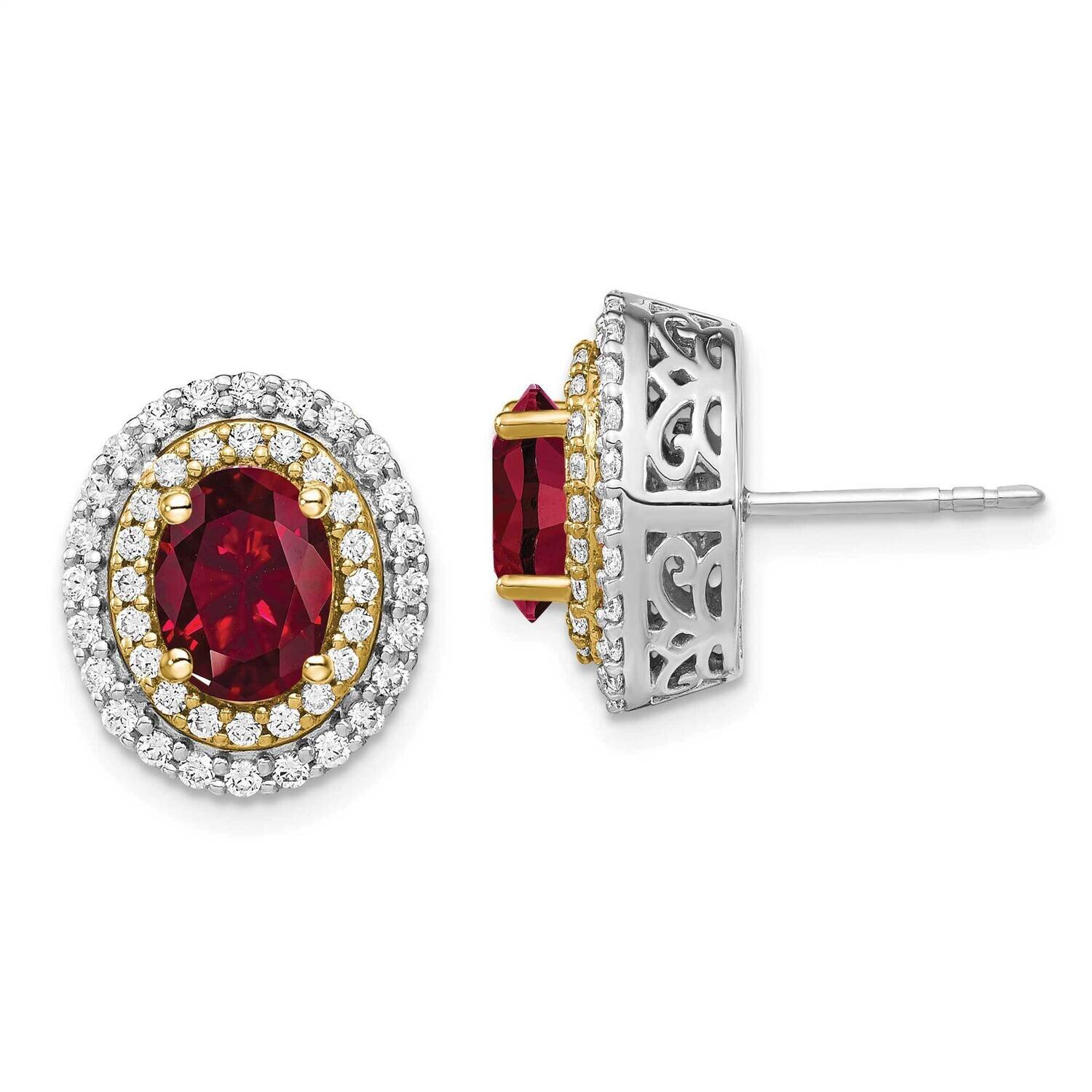Created Ruby Earrings 14k Two-tone Gold Lab Grown Diamond EM7500-CRU-080-WYLG, MPN: EM7500-CRU-080-…