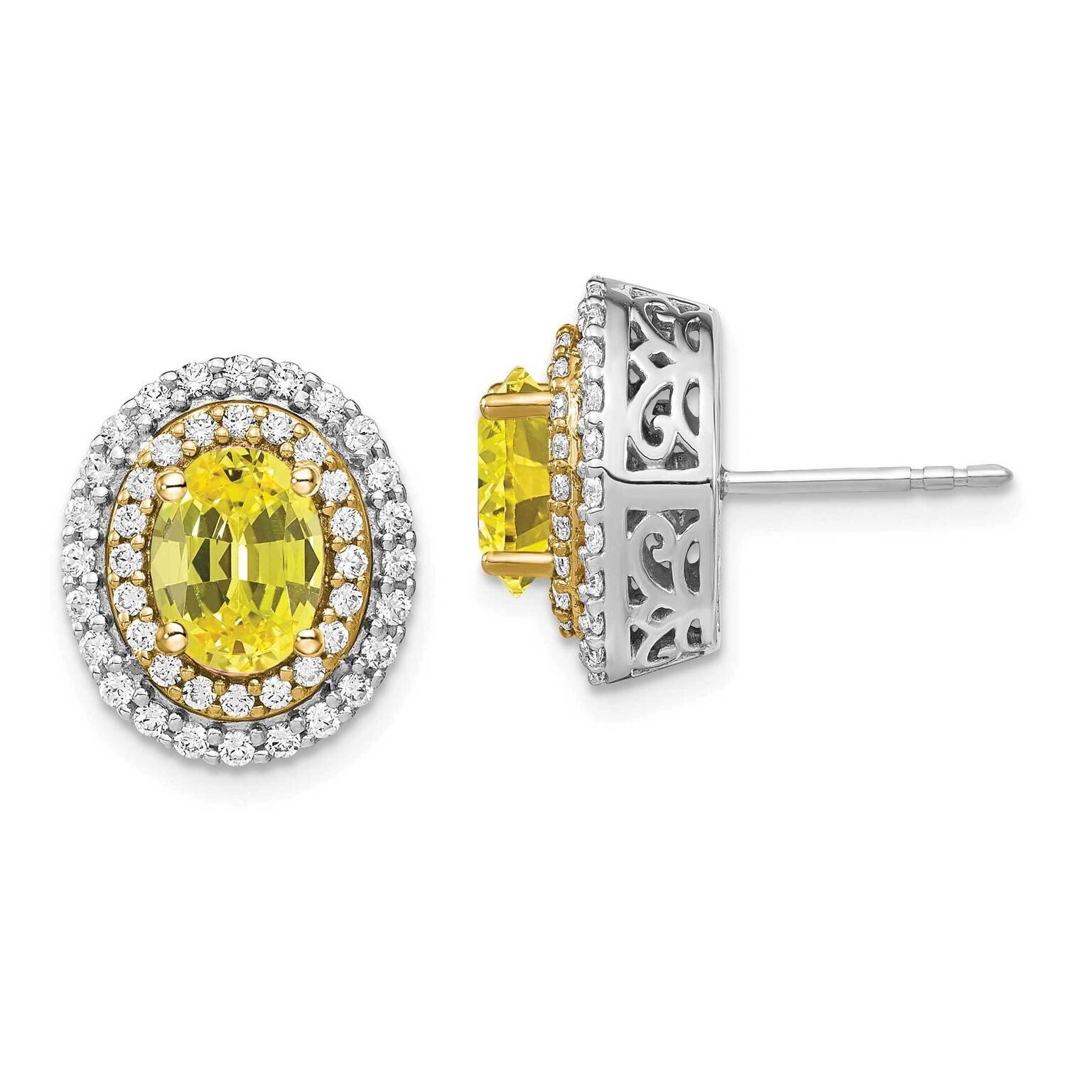Created Yellow Sapphire Earrings 14k Two-tone Gold Lab Grown Diamond EM7500-CYS-080-WYLG, MPN: EM75…