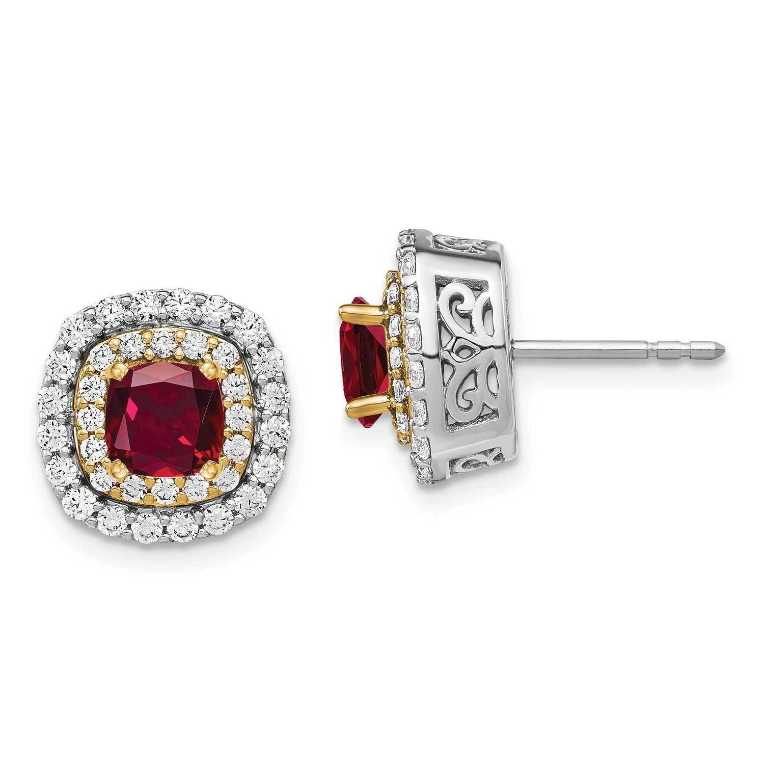 Created Ruby Earrings 14k Two-tone Gold Lab Grown Diamond EM7501-CRU-100-WYLG, MPN: EM7501-CRU-100-…