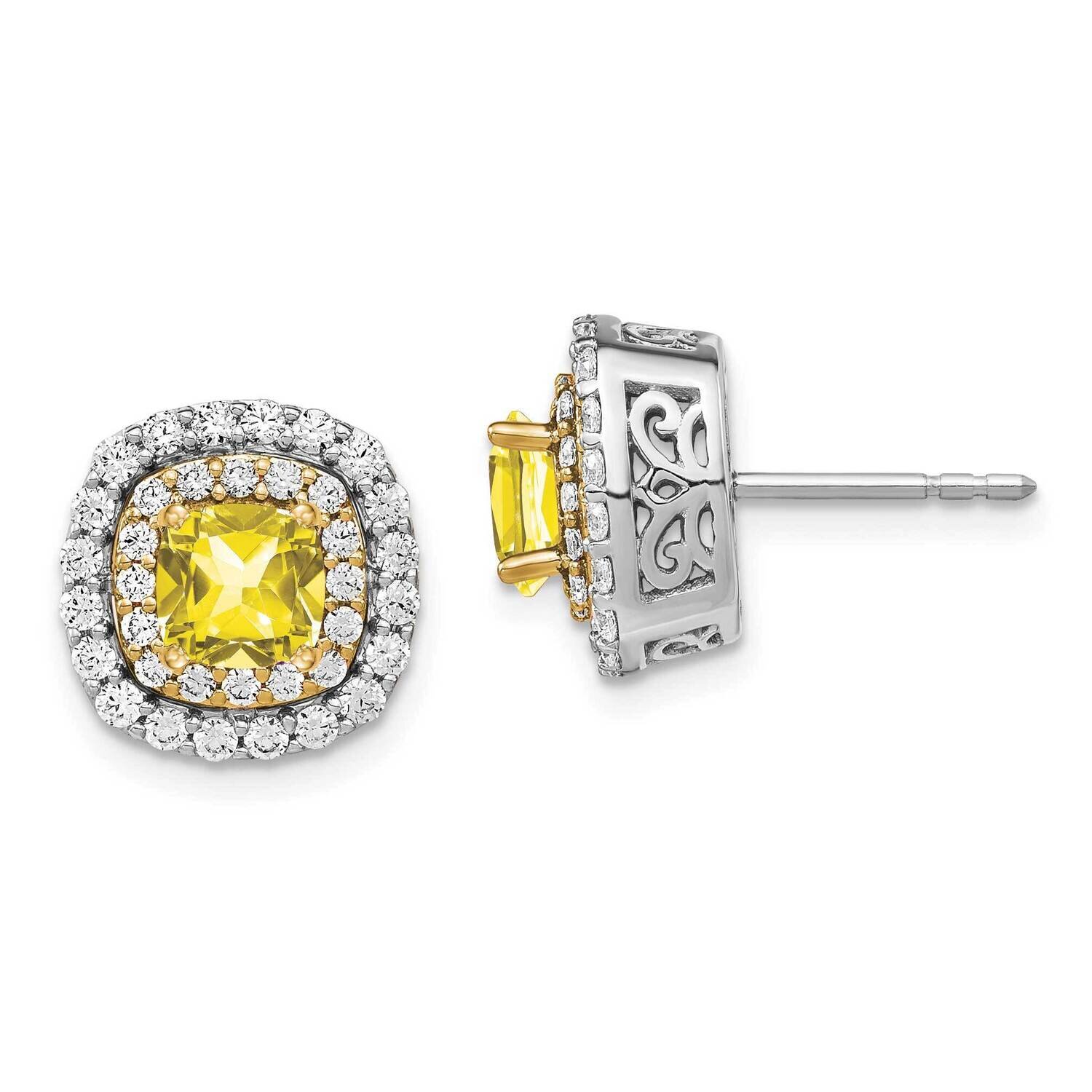 Created Yellow Sapphire Earrings 14k Two-tone Gold Lab Grown Diamond EM7501-CYS-100-WYLG, MPN: EM75…
