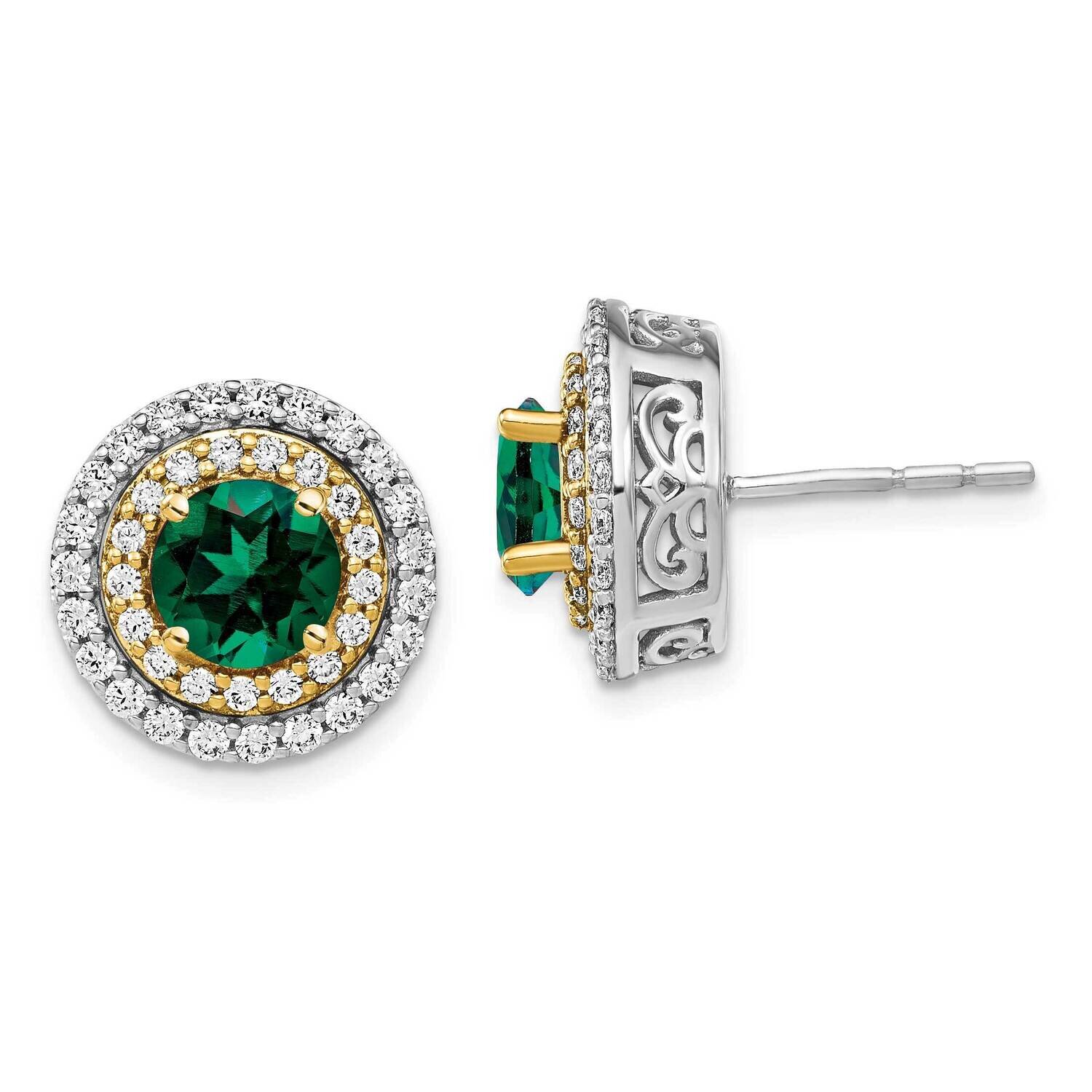 Created Emerald Earrings 14k Two-tone Gold Lab Grown Diamond EM7503-CEM-110-WYLG, MPN: EM7503-CEM-1…