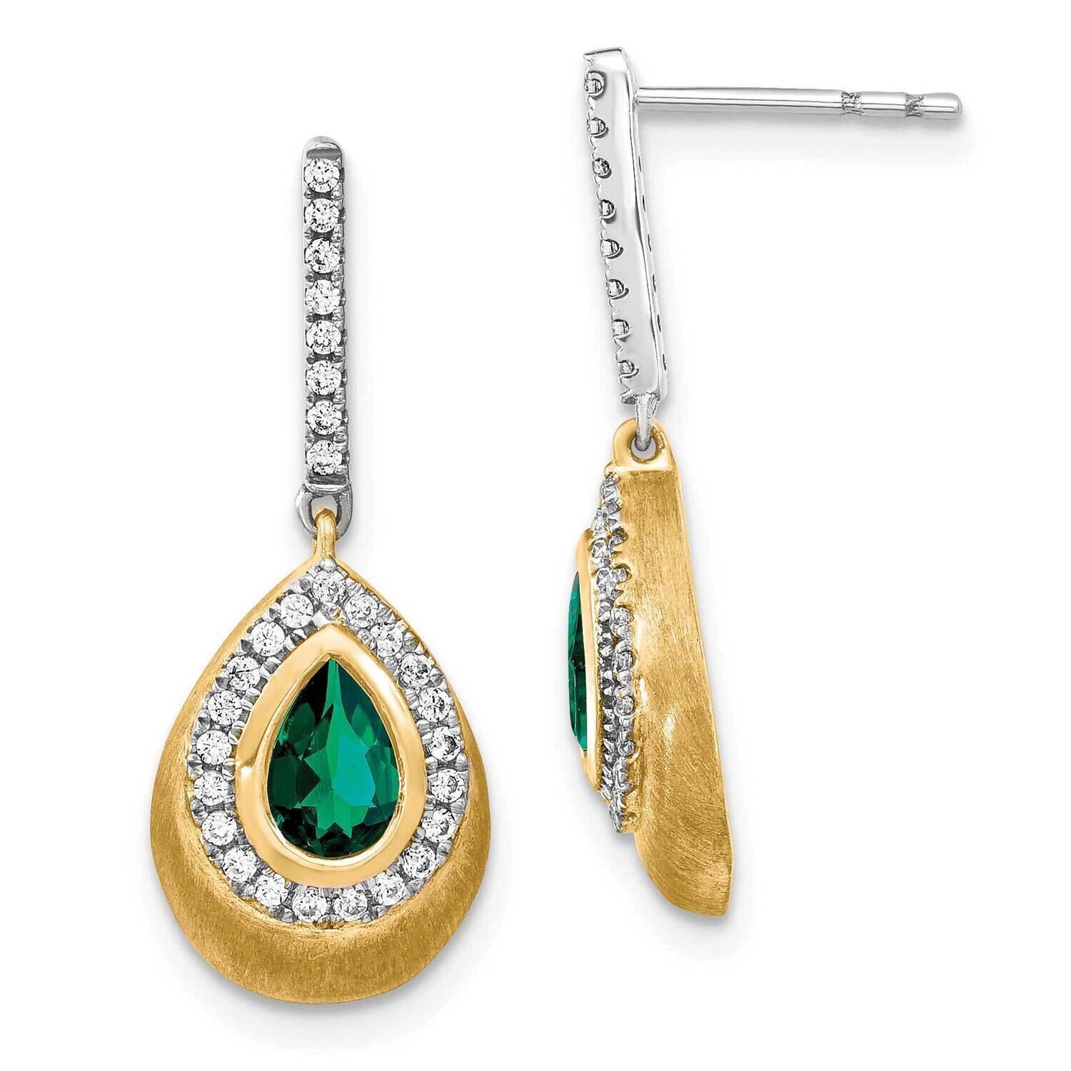 Created Emerald Earrings 14k Two-tone Gold Lab Grown Diamond EM7506-CEM-030-WYLG, MPN: EM7506-CEM-0…
