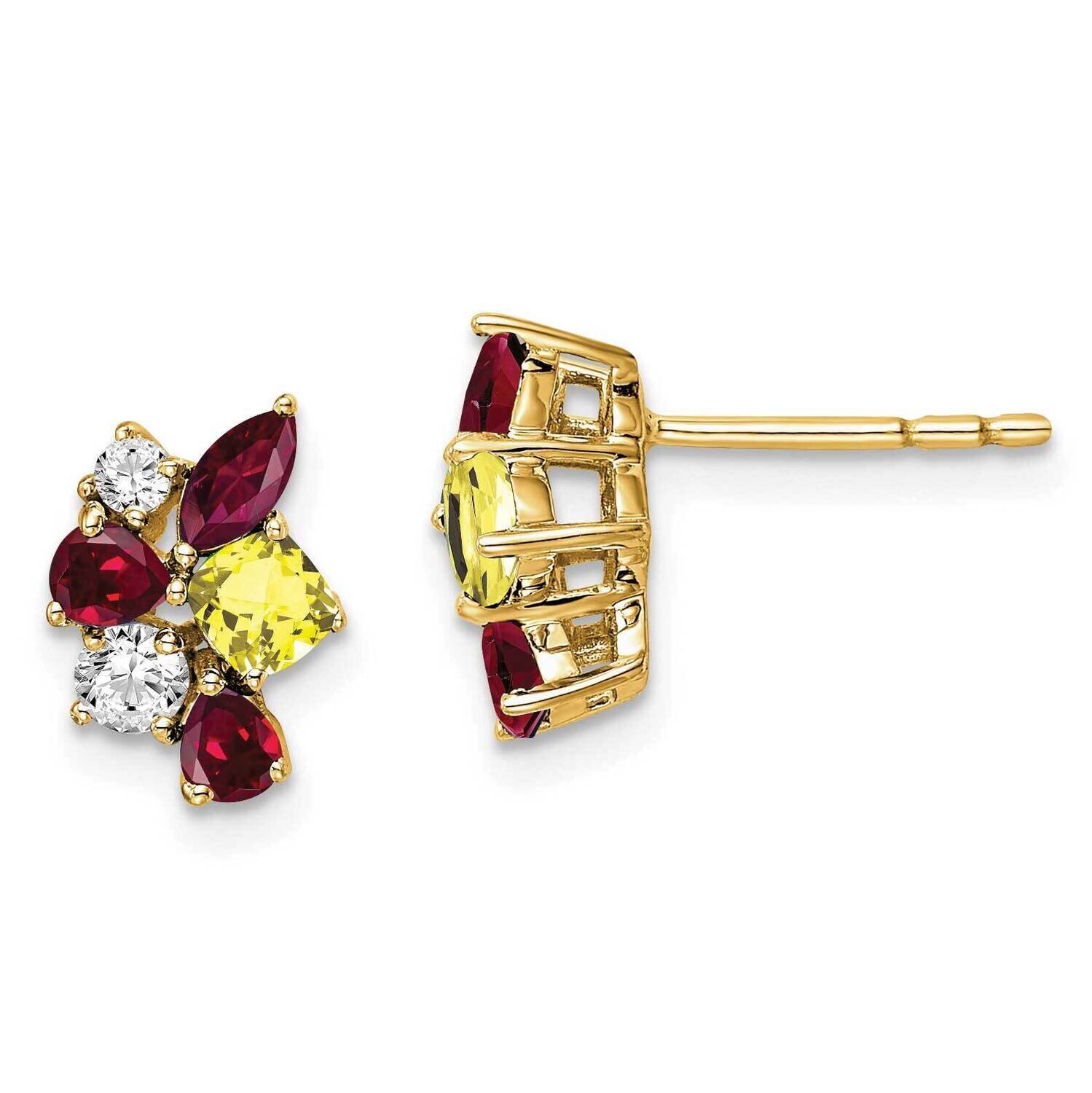 Lab Grown Diamond 3 Created Rubies and 1 Created Yellow Sapphire Earrings 14k Gold EM7507-CRU-020-Y…