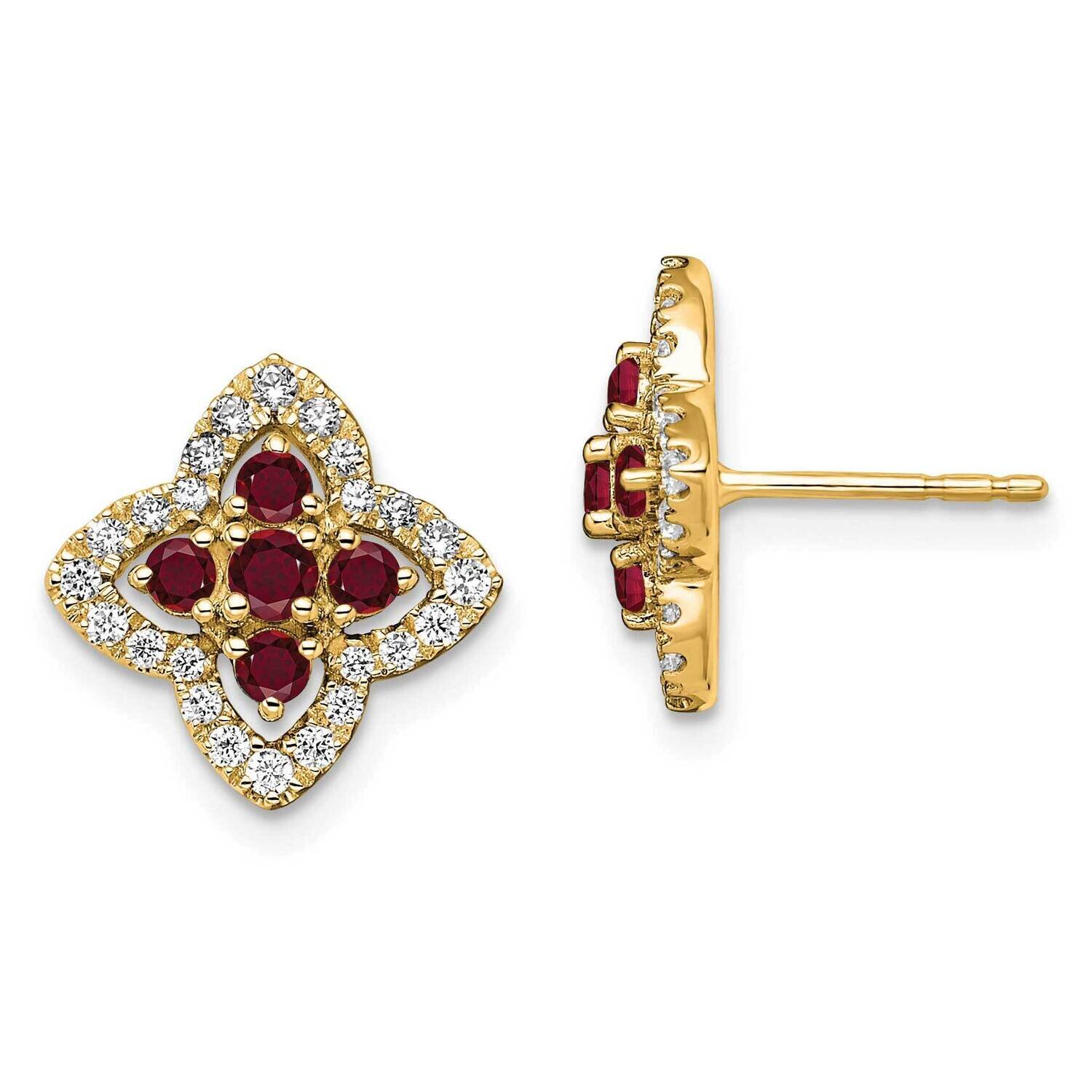 Created Ruby Earrings 14k Gold Lab Grown Diamond EM7511-CRU-035-YLG, MPN: EM7511-CRU-035-YLG, 88395…