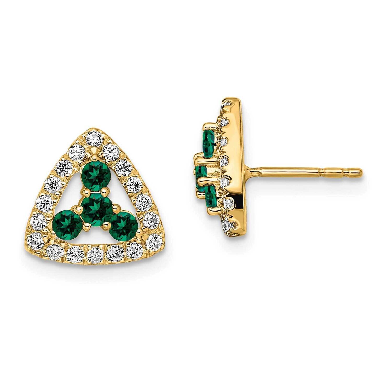Si1/Si2, G H I, Cr.Emer Triangle Post Earrings 14k Gold Lab Grown Diamond EM7932-CEM-039-YLG