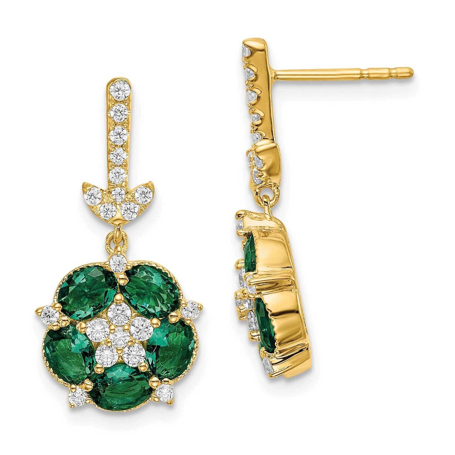 Si1/Si2, G H I, Cr. Emerald Earrings 14k Gold Lab Grown Diamond EM7933-CEM-039-YLG