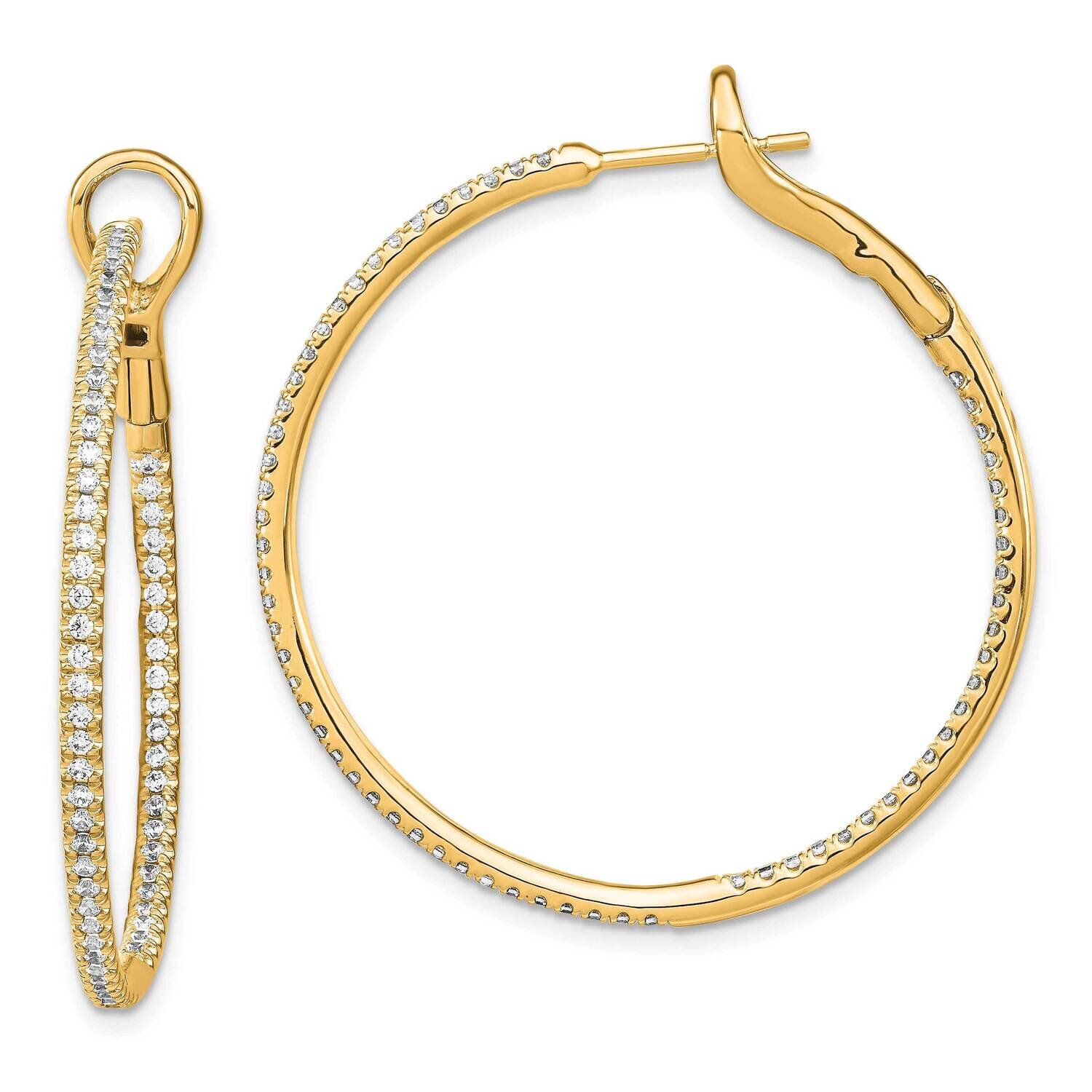 Si1/Si2, G H I, In &amp; Out Hoop Earrings 14k Gold Lab Grown Diamond EM7950-100-YLG, MPN: EM7950-100-Y…
