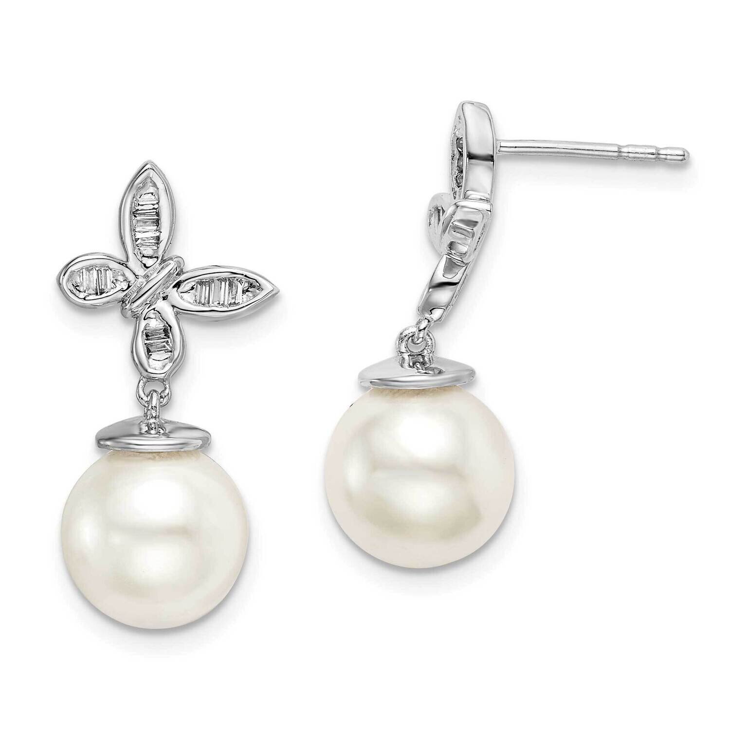 Cultured Freshwater Pearl and Diamond Butterfly Post Earrings 14k White Gold EM8477-PL-016-WA, MPN:…