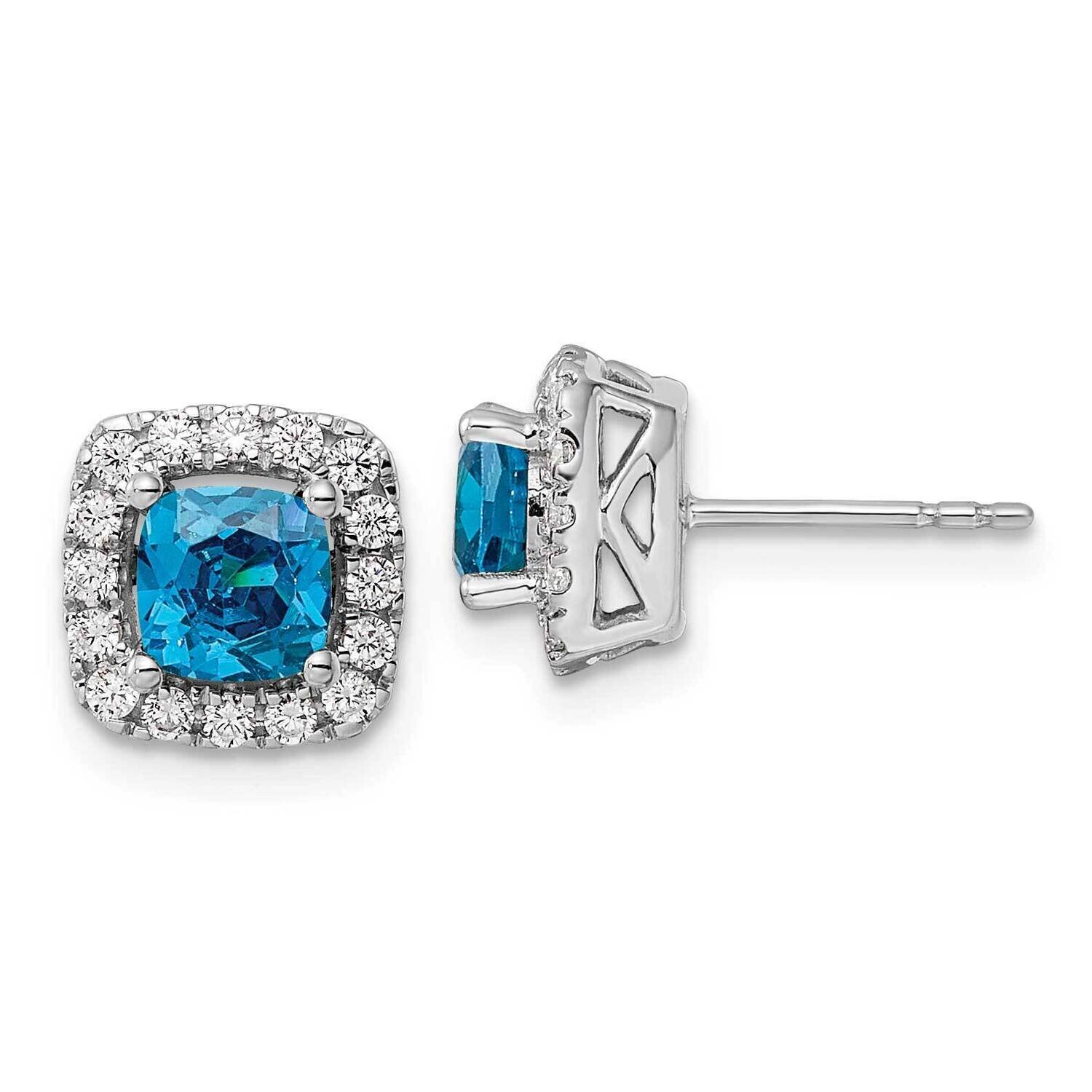 Blue Topaz Halo Post Earrings 14k White Gold Lab Grown Diamond EM9037-BT-038-WLG, MPN: EM9037-BT-03…