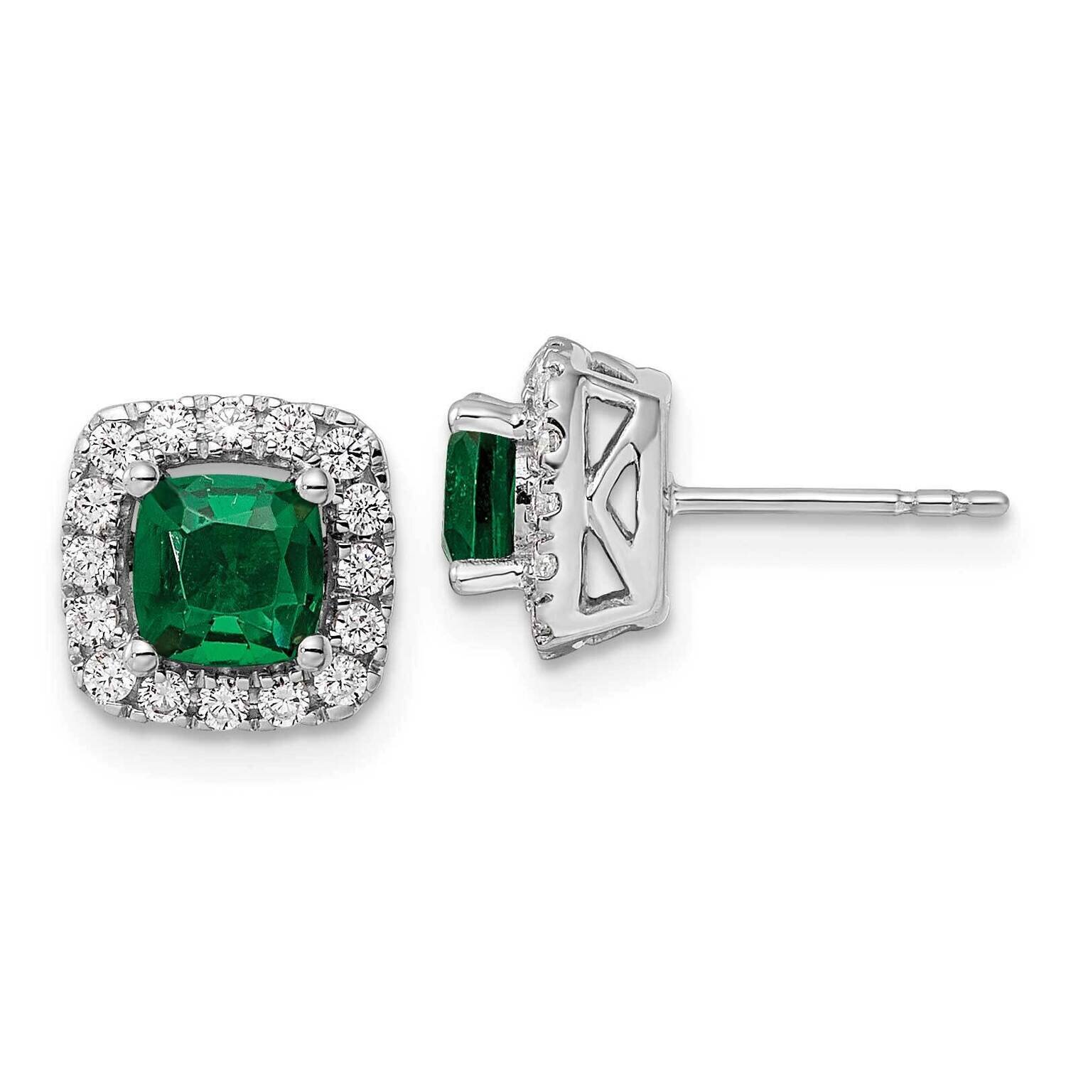 Created Emerald Halo Post Earrings 14k White Gold Lab Grown Diamond EM9037-CEM-038-WLG, MPN: EM9037…