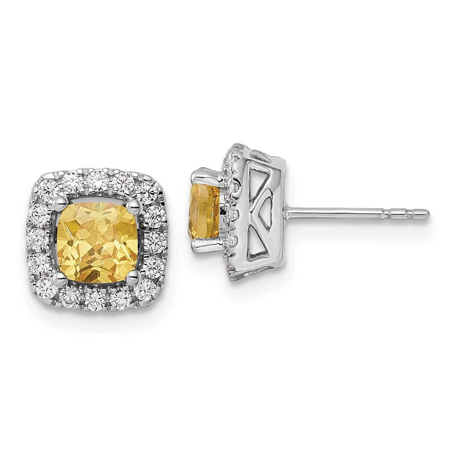 Citrine Halo Post Earrings 14k White Gold Lab Grown Diamond EM9037-CI-038-WLG, MPN: EM9037-CI-038-W…