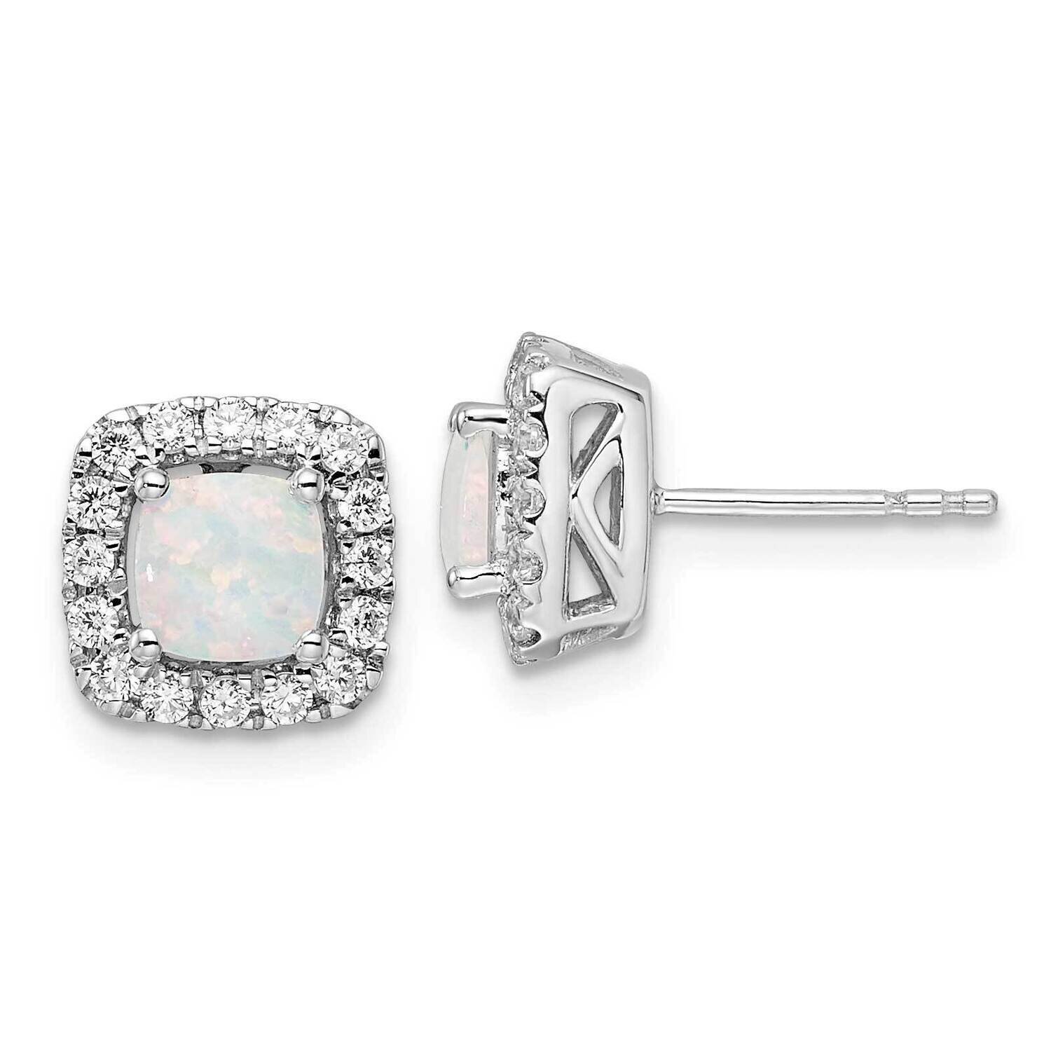 Opal Halo Post Earrings 14k White Gold Lab Grown Diamond EM9037-COP-038-WLG, MPN: EM9037-COP-038-WL…
