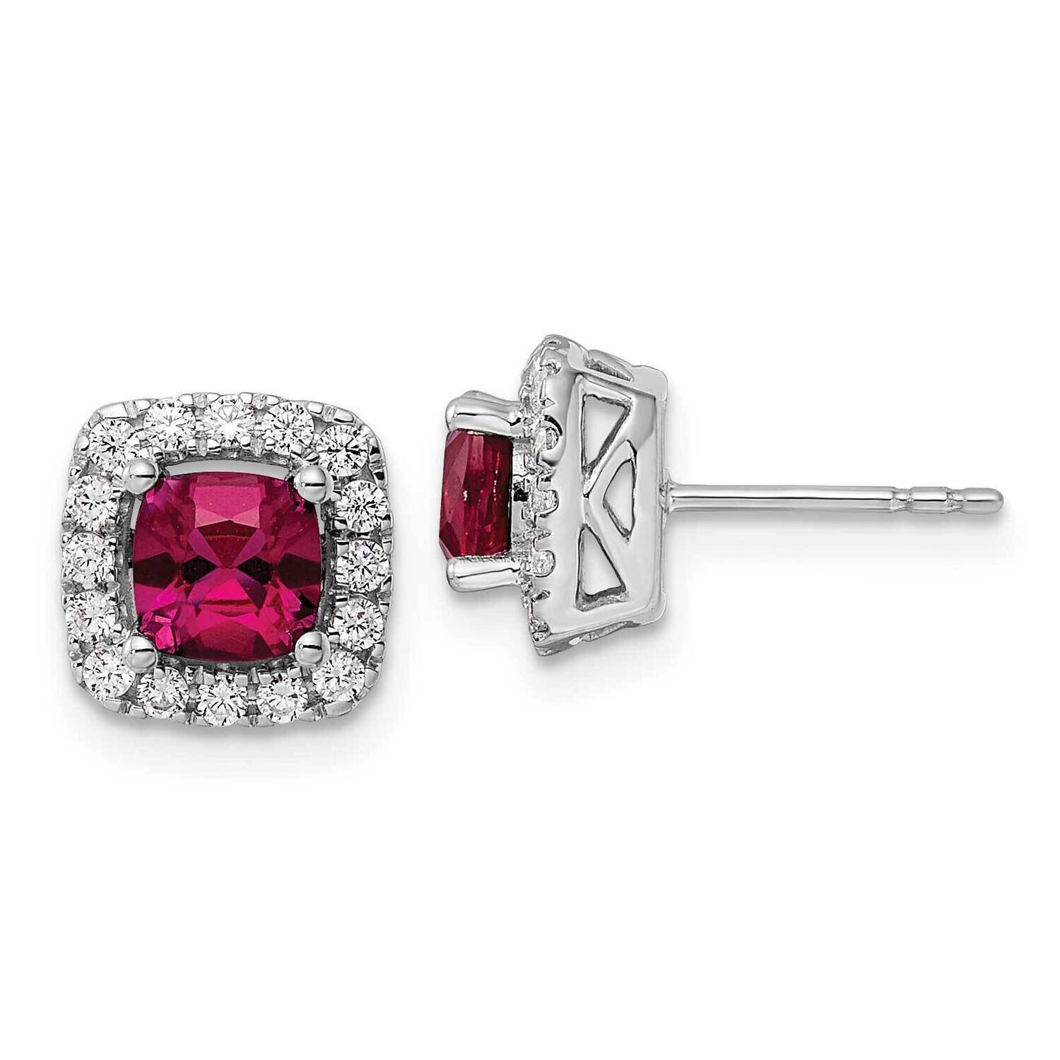 Created Ruby Halo Post Earrings 14k White Gold Lab Grown Diamond EM9037-CRU-038-WLG, MPN: EM9037-CR…