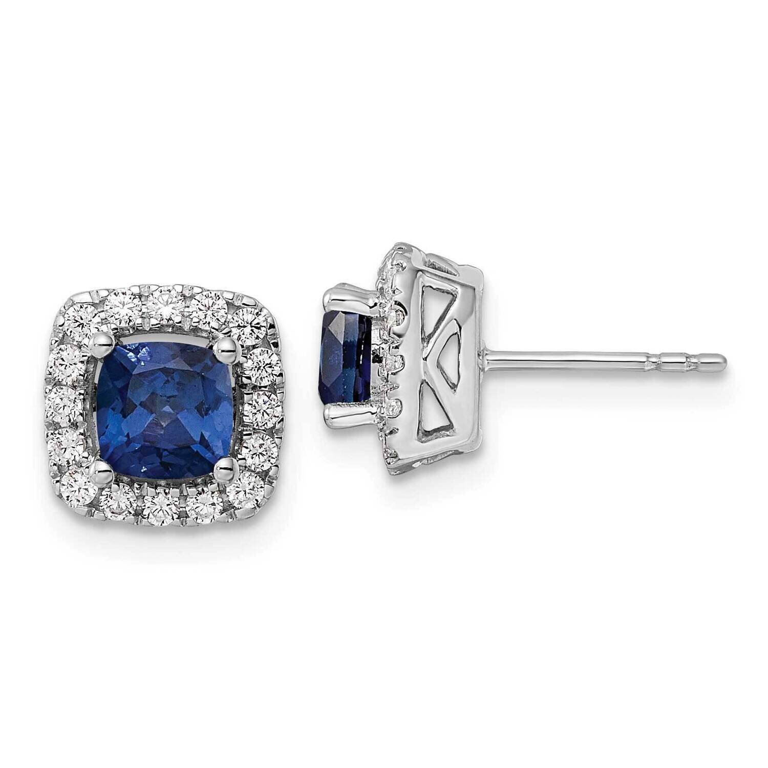 Created Blue Sapphire Halo Post Earrings 14k White Gold Lab Grown Diamond EM9037-CSA-038-WLG