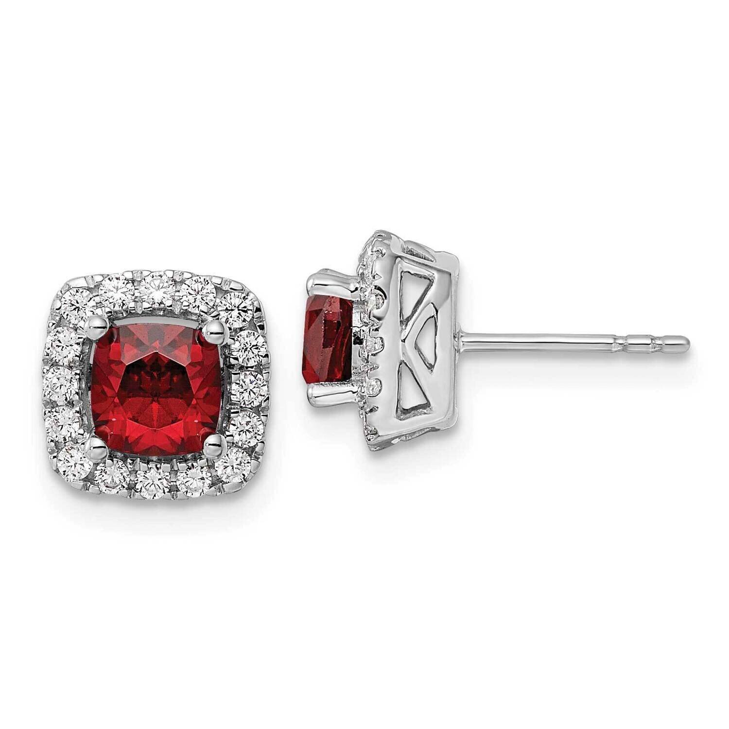 Garnet Halo Post Earrings 14k White Gold Lab Grown Diamond EM9037-GA-038-WLG, MPN: EM9037-GA-038-WL…