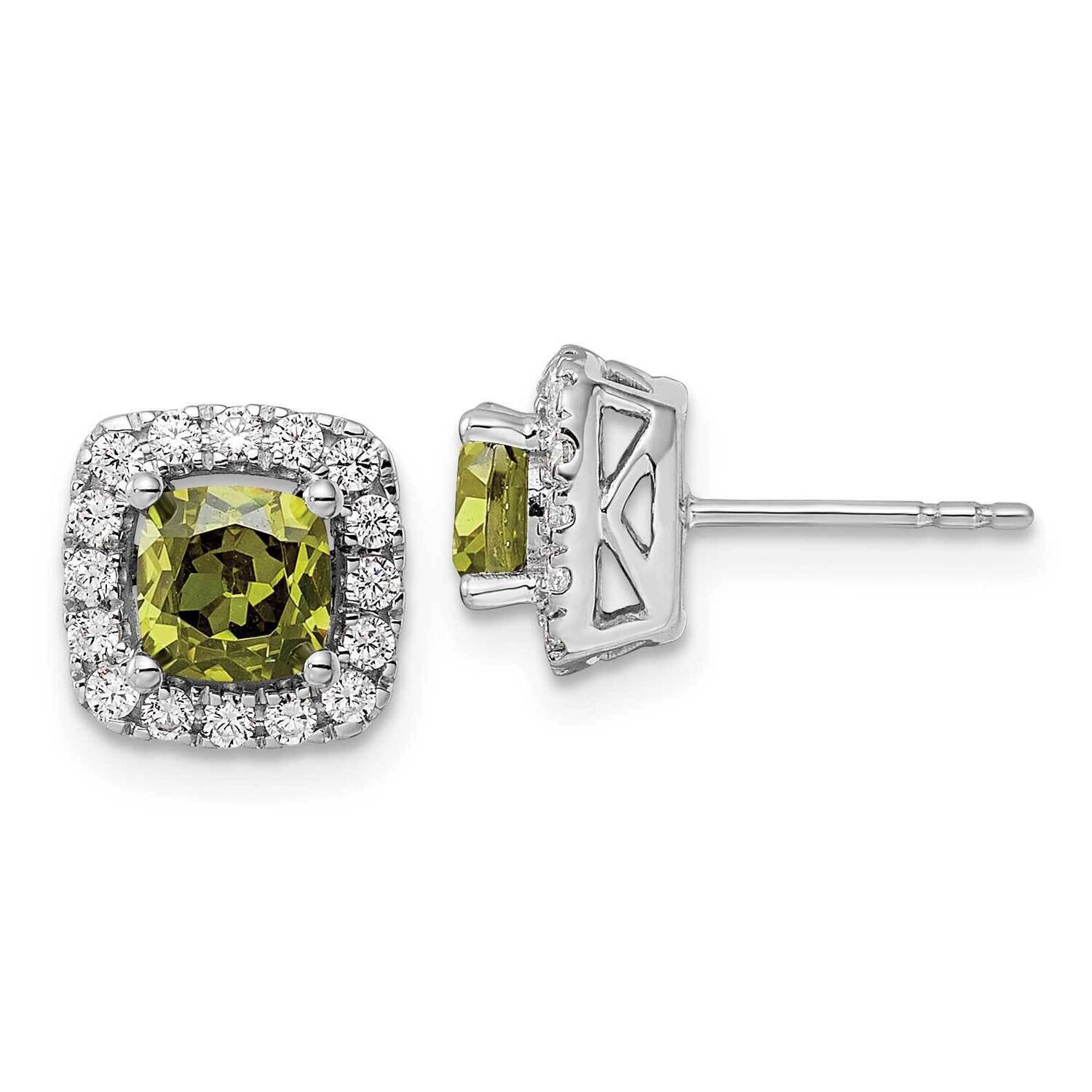 Peridot Halo Post Earrings 14k White Gold Lab Grown Diamond EM9037-PE-038-WLG, MPN: EM9037-PE-038-W…