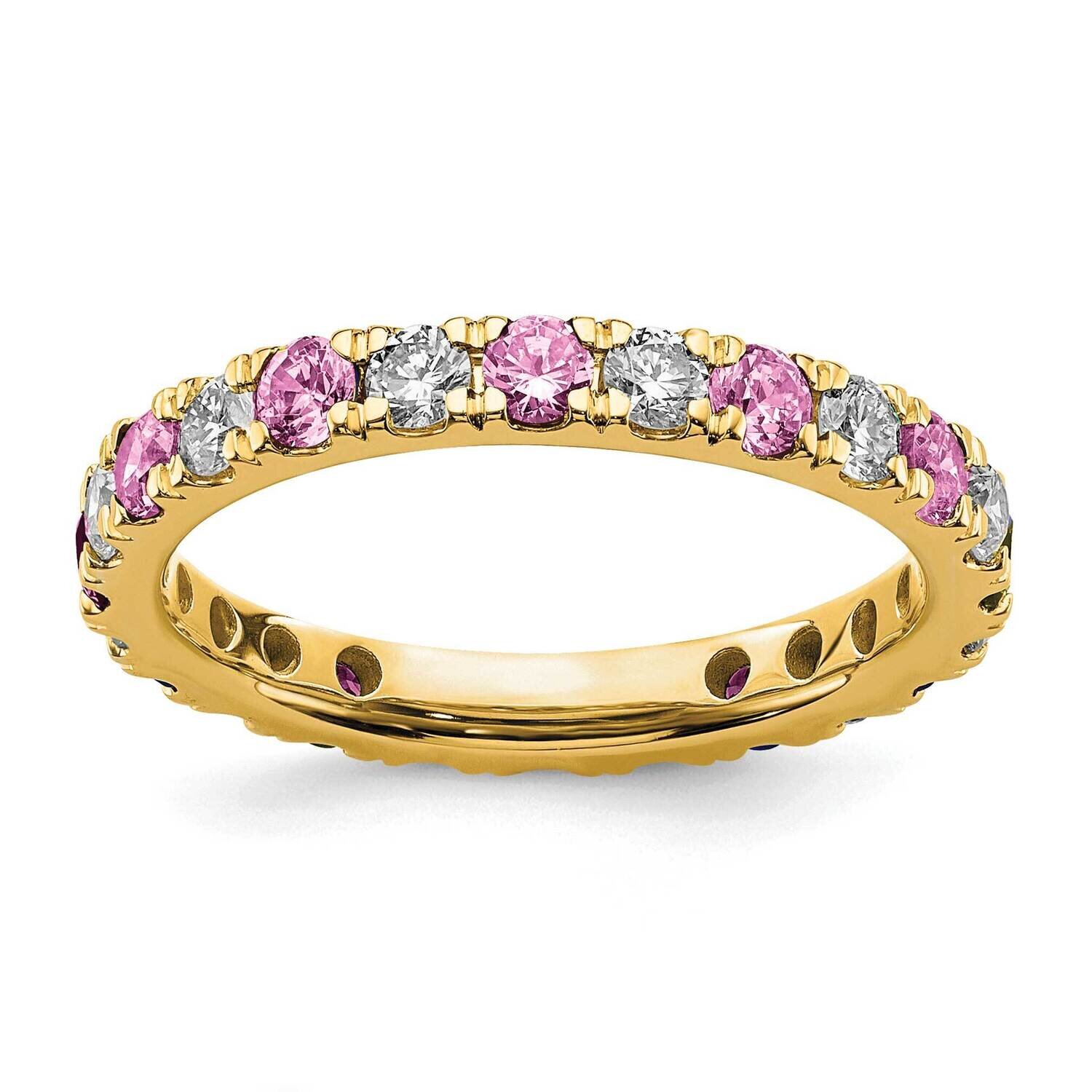 Si1/Si2 G H I &amp; Created Pink Sapphire Eternity Band 14k Gold Lab Grown Diamond ET0048-CPS-070-75YLG