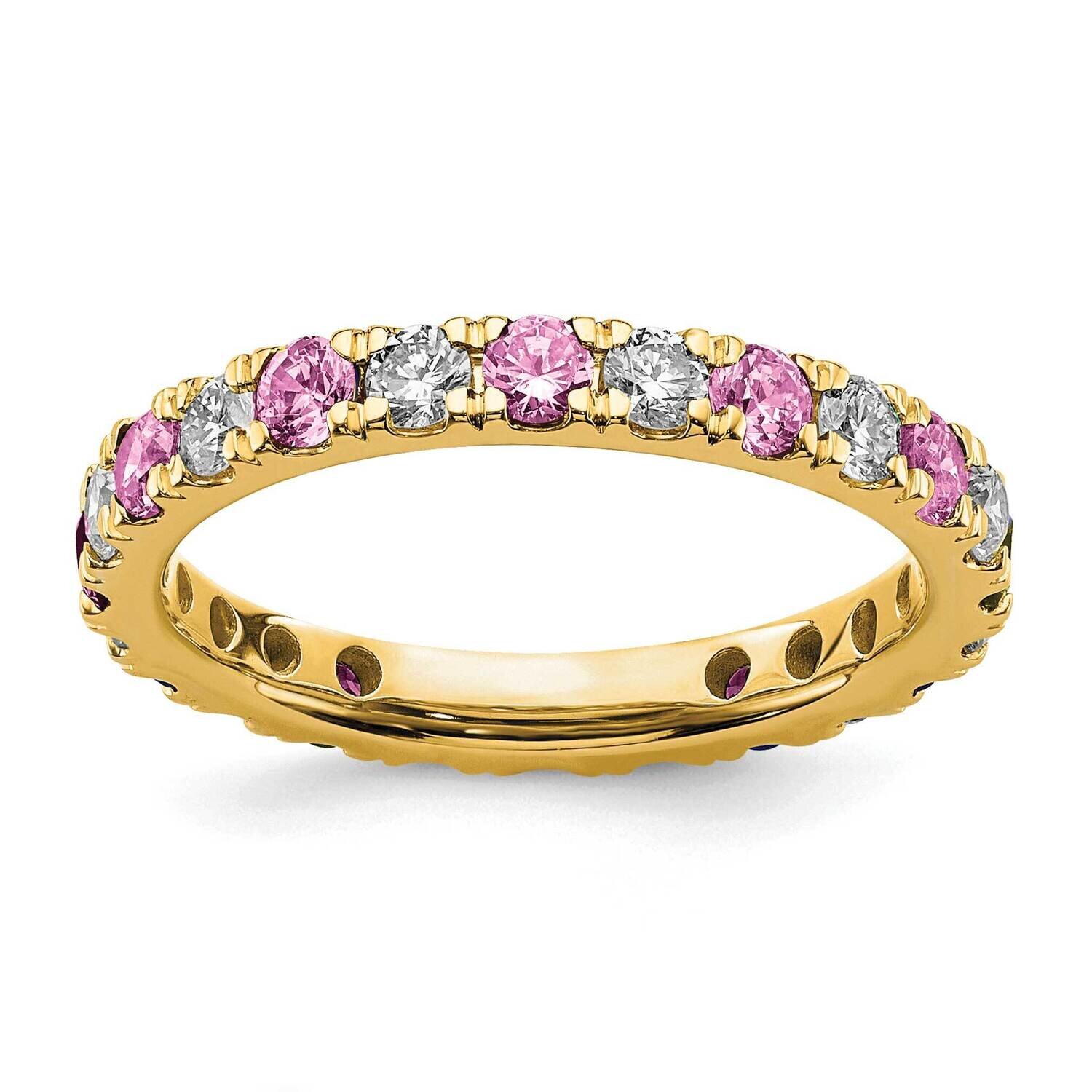 Si1/Si2 G H I &amp; Created Pink Sapphire Eternity Band 14k Gold Lab Grown Diamond ET0048-CPS-070-85YLG…