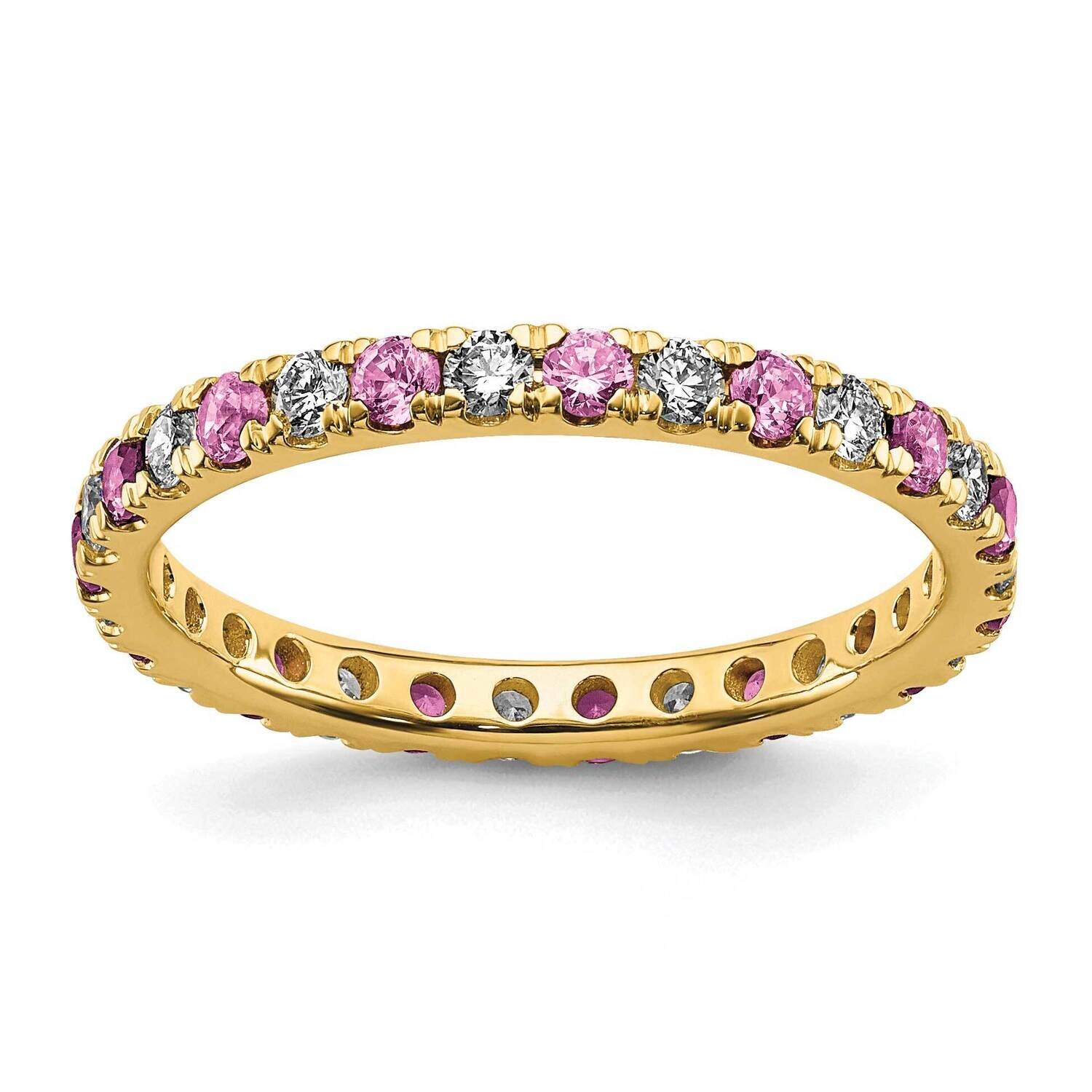 Si1/Si2 G H I & Created Pink Sapphire Eternity Band 14k Gold Lab Grown Diamond ET0049-CPS-050-55YLG