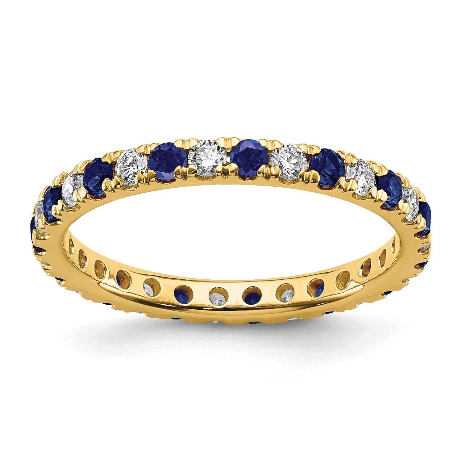 Si1/Si2 G H I &amp; Created Blue Sapphire Eternity Band 14k Gold Lab Grown Diamond ET0049-CSA-050-55YLG…