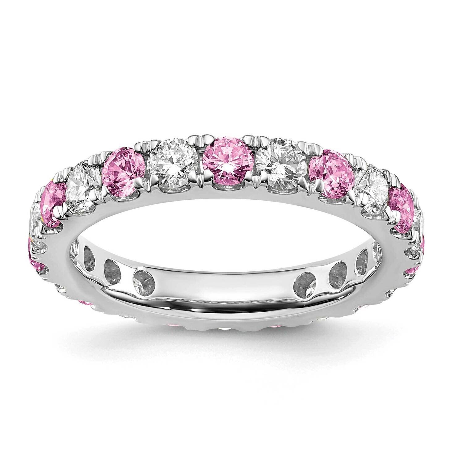 Si1/Si2 G H I &amp; Created Pink Sapphire Eternity Band 14k White Gold Lab Grown Diamond ET0050-CPS-100-65WLG