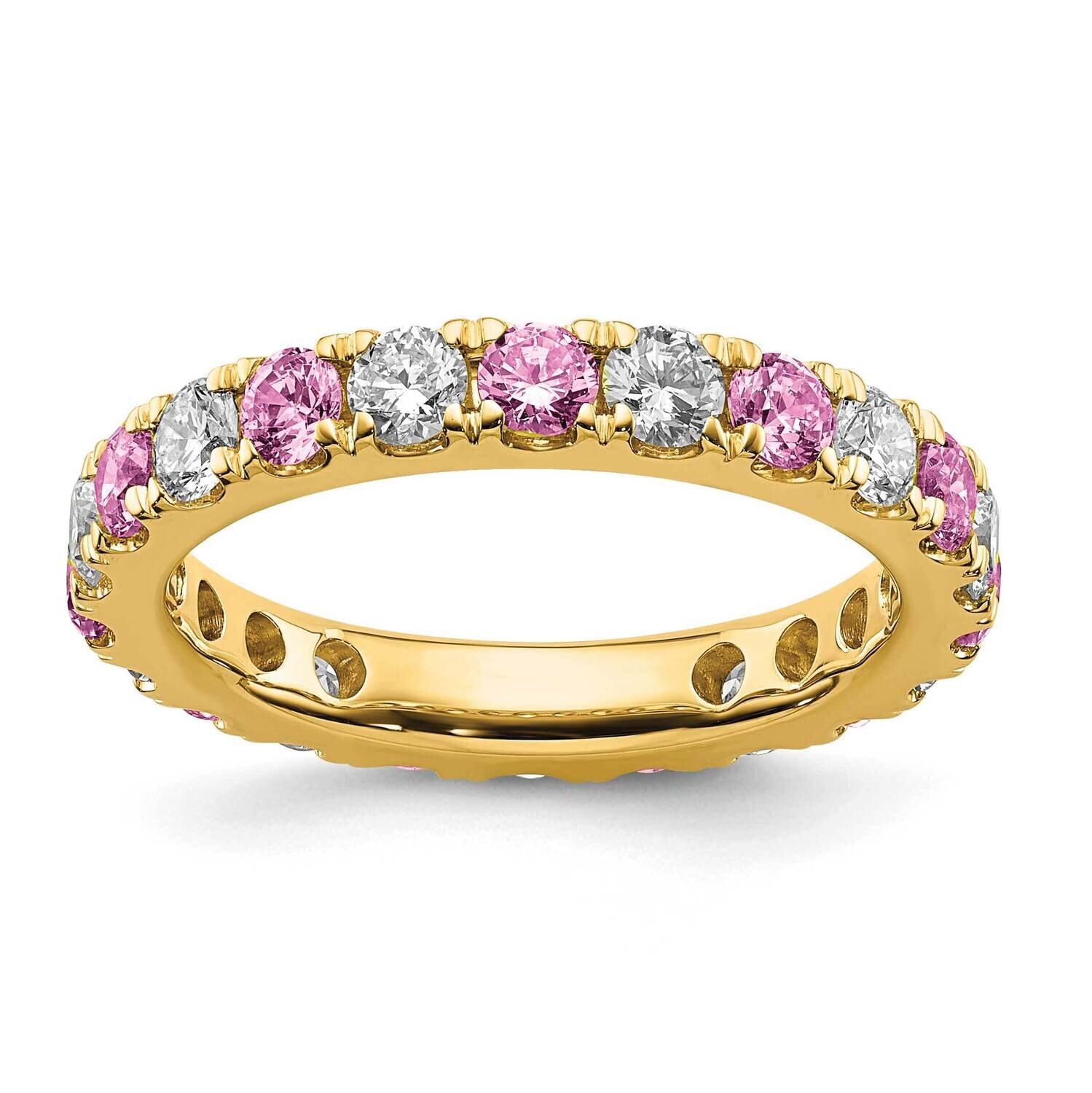 Si1/Si2 G H I &amp; Created Pink Sapphire Eternity Band 14k Gold Lab Grown Diamond ET0050-CPS-100-75YLG…