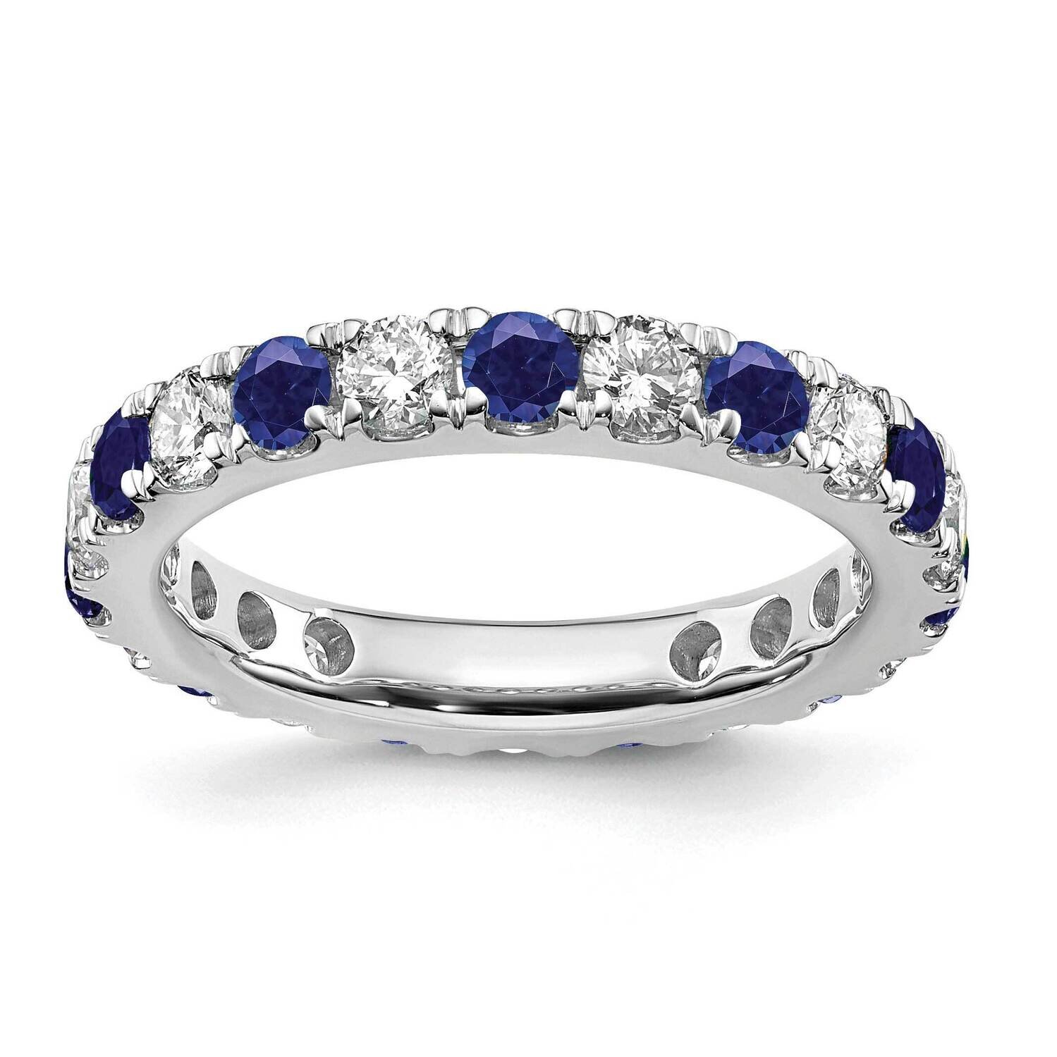 Si1/Si2 G H I &amp; Created Blue Sapphire Eternity Band 14k White Gold Lab Grown Diamond ET0050-CSA-100-75WLG