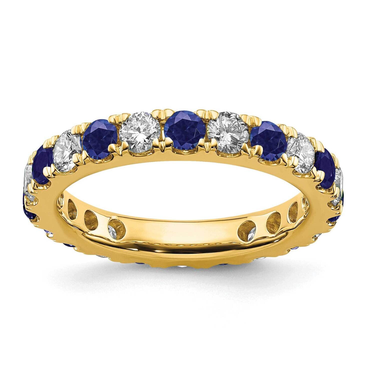 Si1/Si2 G H I &amp; Created Blue Sapphire Eternity Band 14k Gold Lab Grown Diamond ET0050-CSA-100-75YLG…