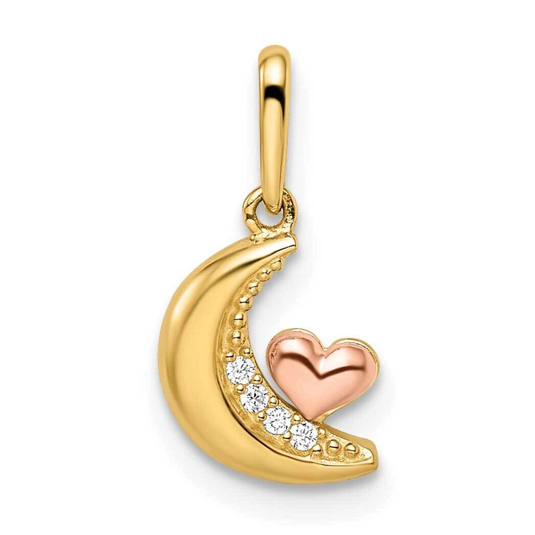 CZ Diamond Moon with Heart Pendant 14k Two-tone Gold GK1099