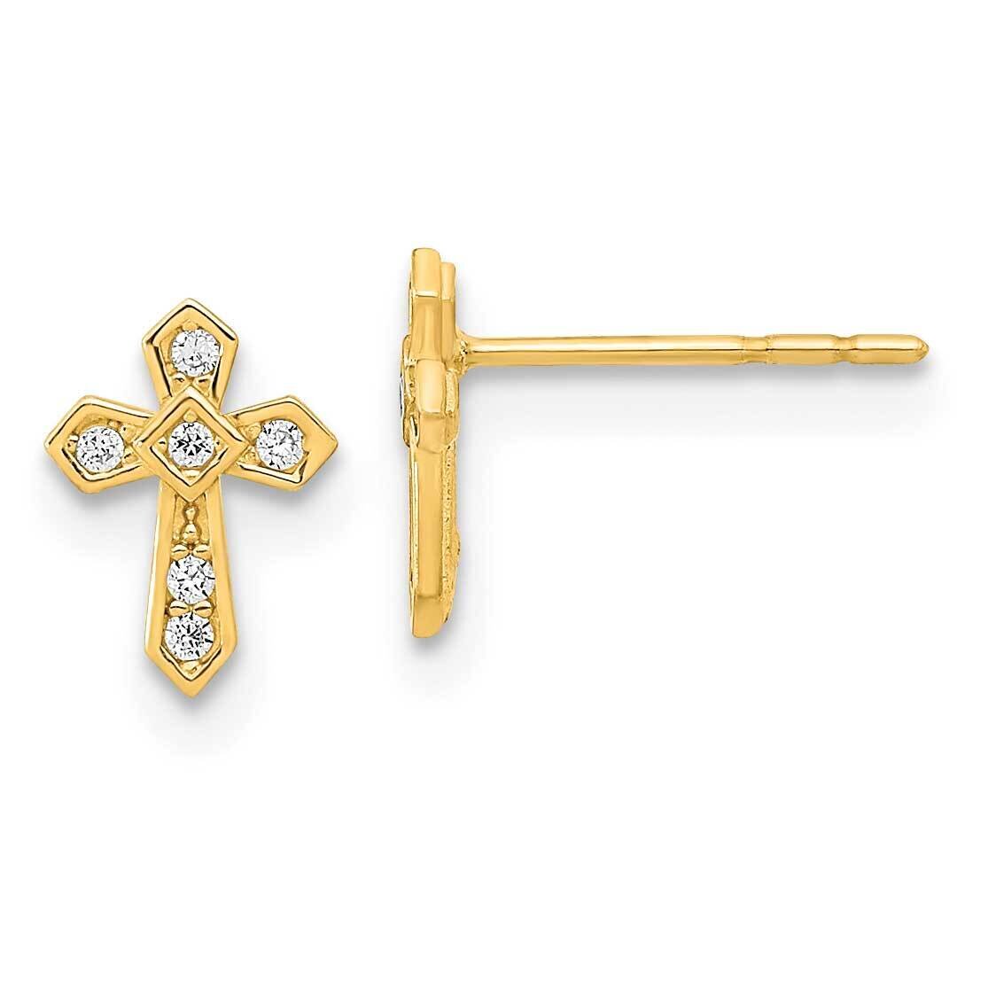 Cross CZ Diamond Post Earrings 14k Gold Polished GK1115 by Madi K, MPN: GK1115, 883957973593