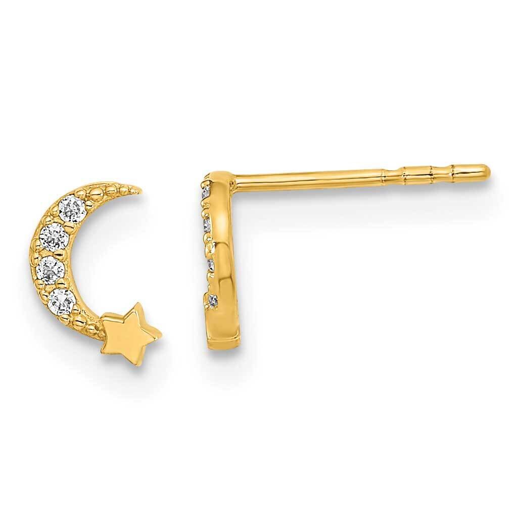 Moon and Star CZ Diamond Post Earrings 14k Gold Polished GK1119 by Madi K, MPN: GK1119, 883957973654
