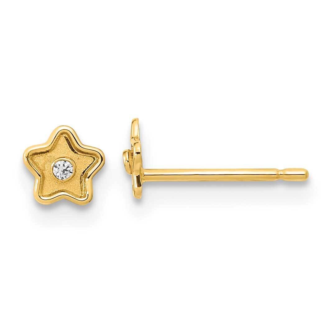 Satin Gold CZ Diamond Star Post Earrings 14k Gold Polished GK1120 by Madi K, MPN: GK1120, 883957974…