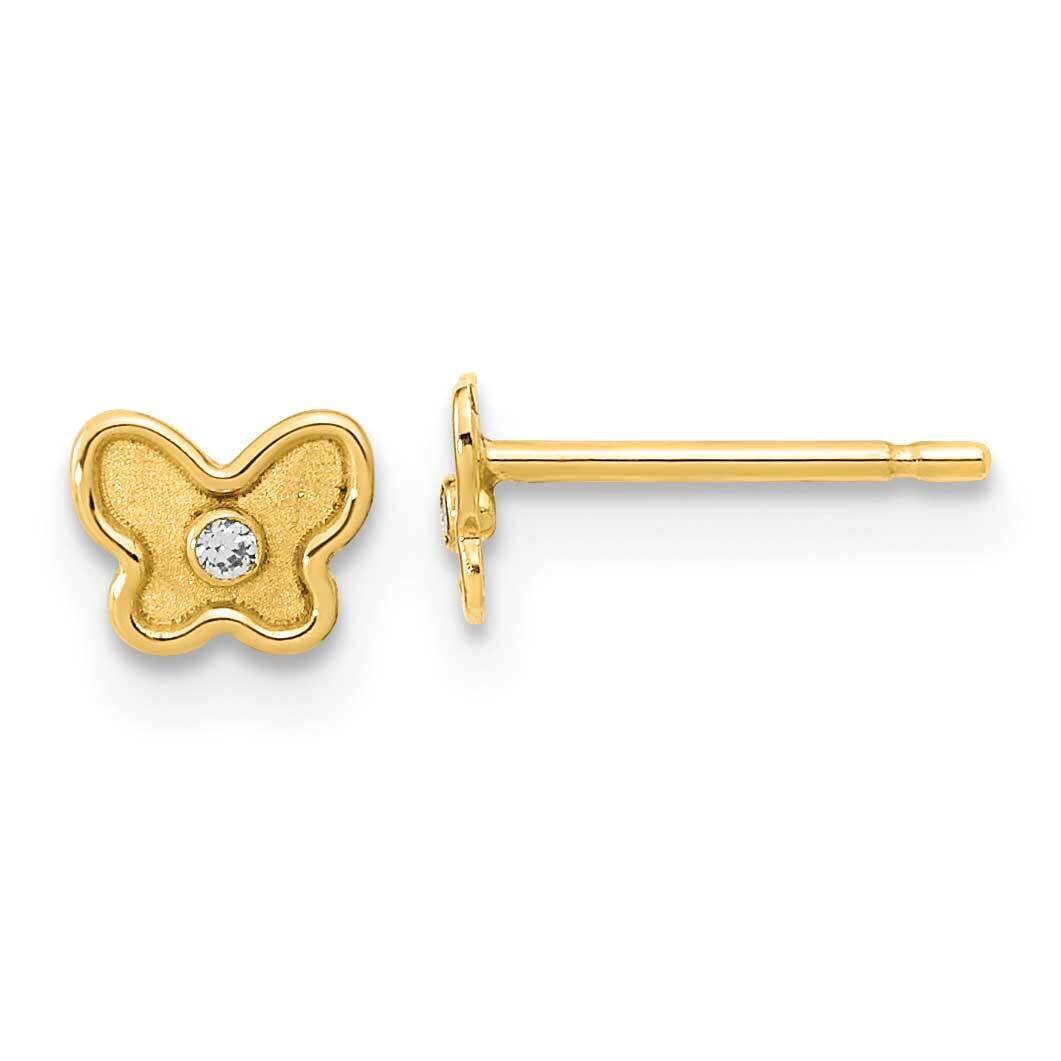 Satin CZ Diamond Butterfly Post Earrings 14k Gold Polished GK1139